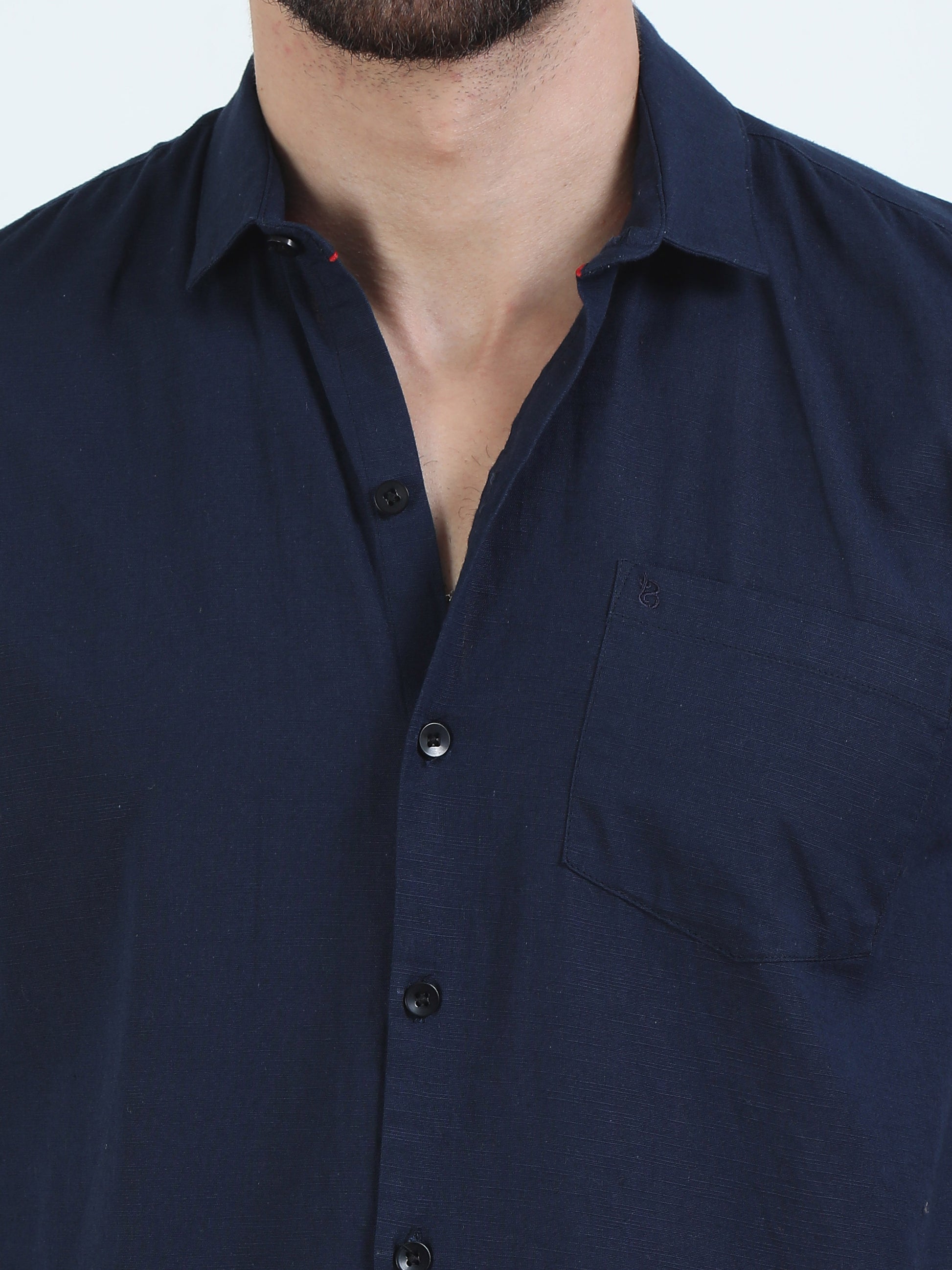 Pure Tone Slub Navy Shirt For Men