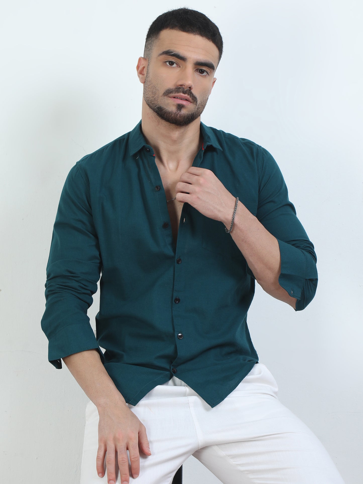  Pure Tone Dark Teal Solid Color Shirts for men 