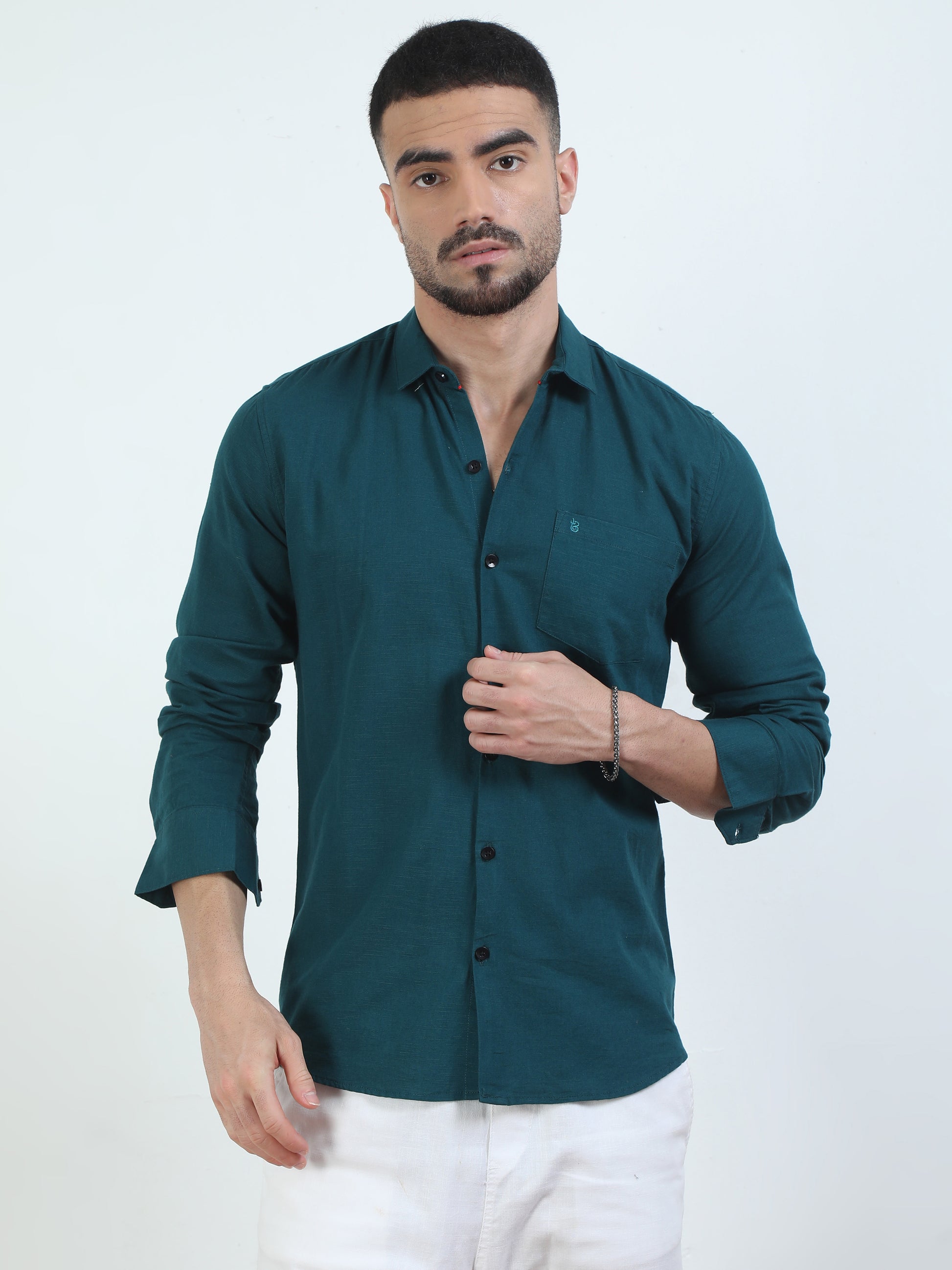  Pure Tone Dark Teal Solid Color Shirts for men 