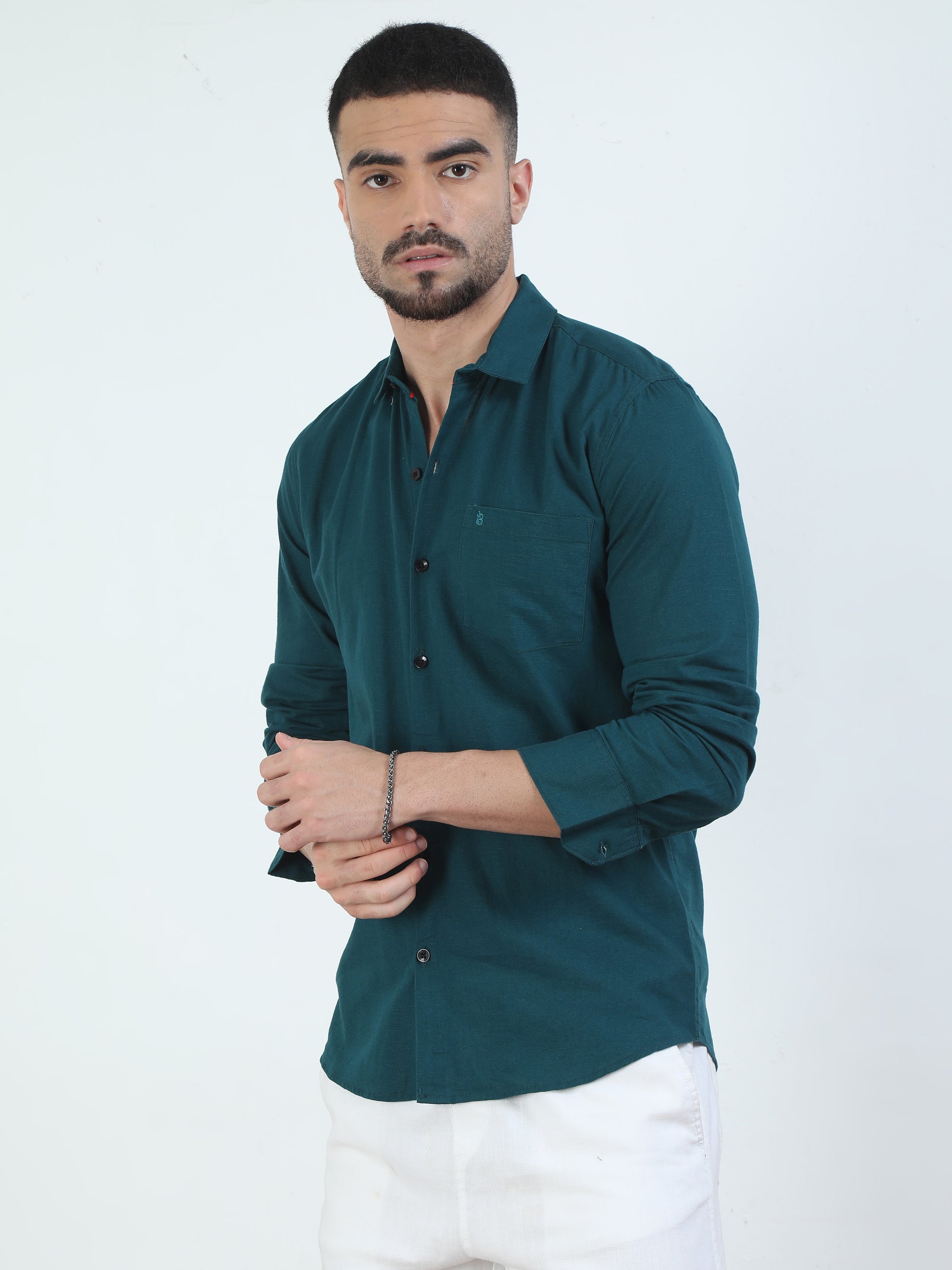  Pure Tone Dark Teal Solid Color Shirts for men 