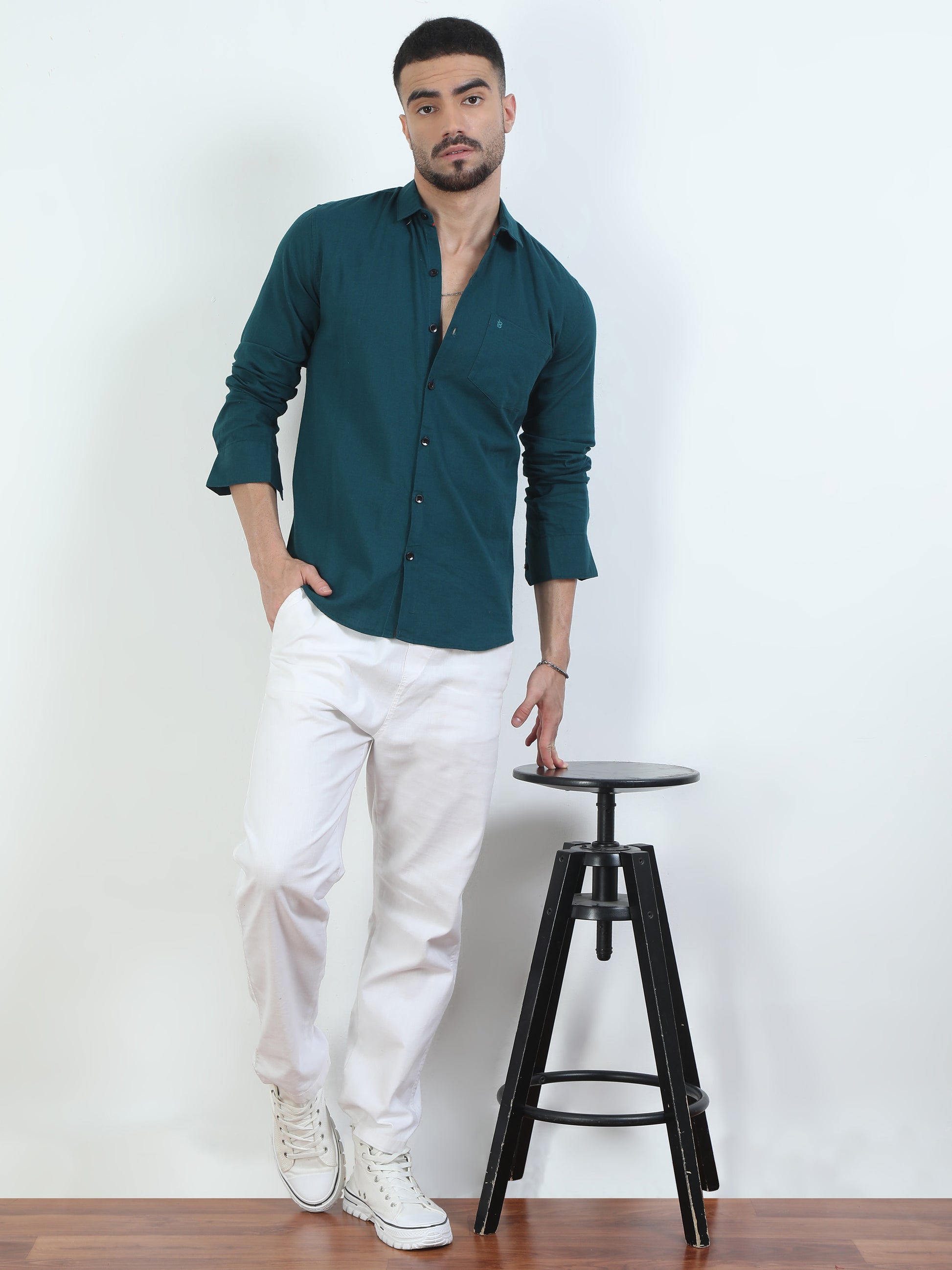  Pure Tone Dark Teal Solid Color Shirts for men 