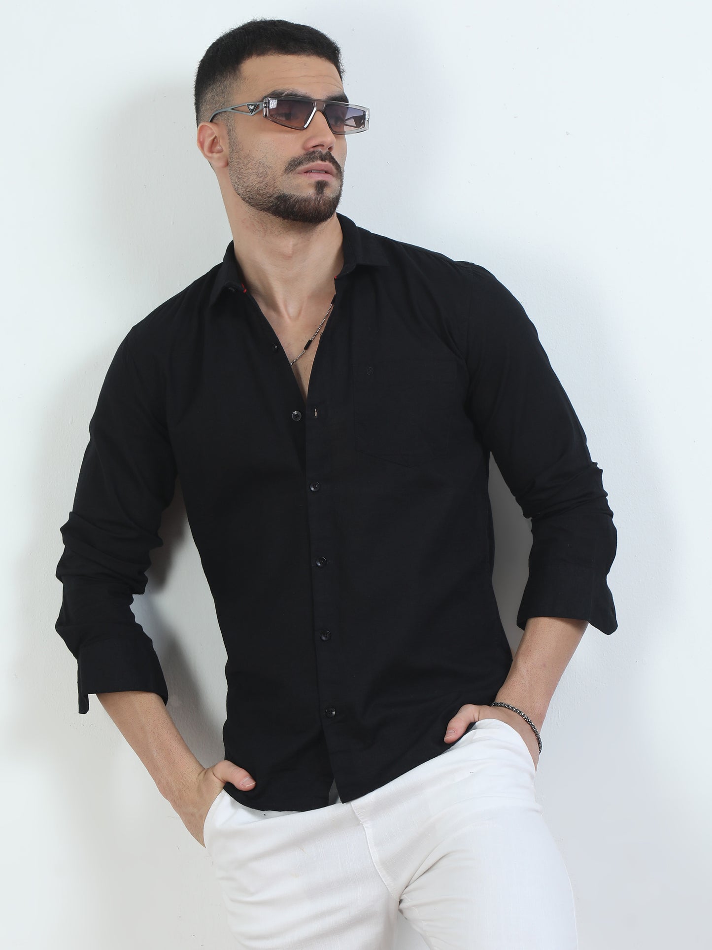 Pure Tone Jet Black Plain Shirt for Men