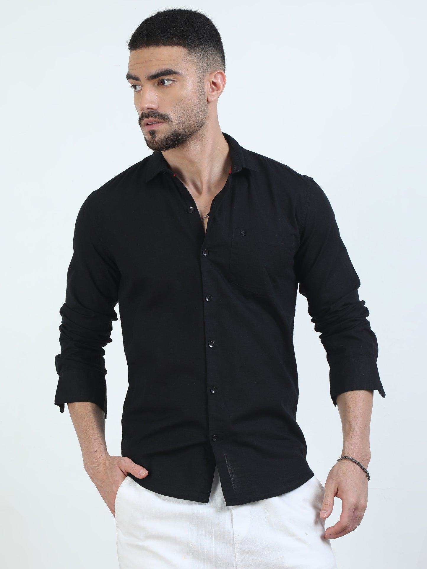 Pure Tone Jet Black Plain Shirt for Men