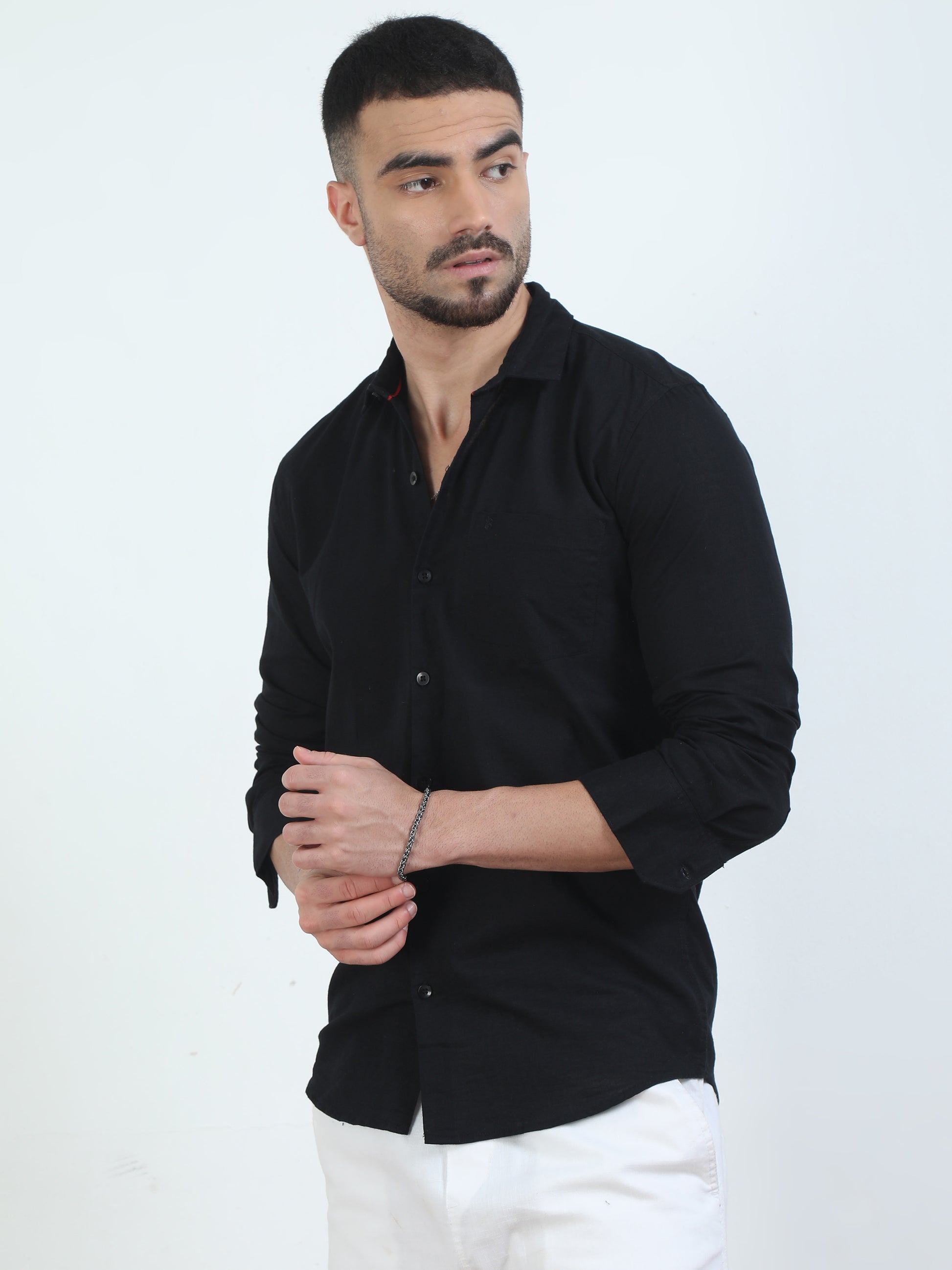 Pure Tone Jet Black Plain Shirt for Men