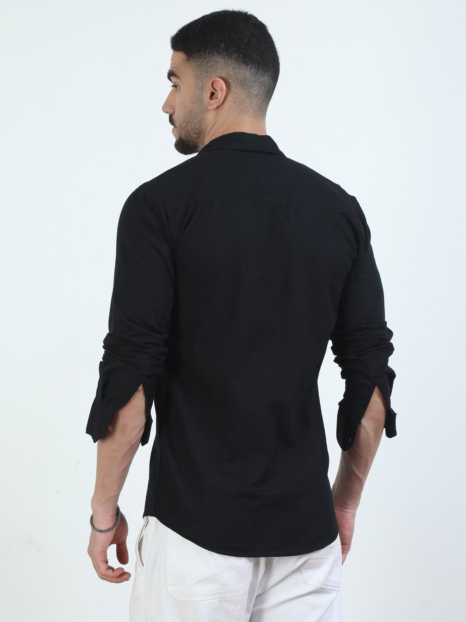 Pure Tone Jet Black Plain Shirt for Men