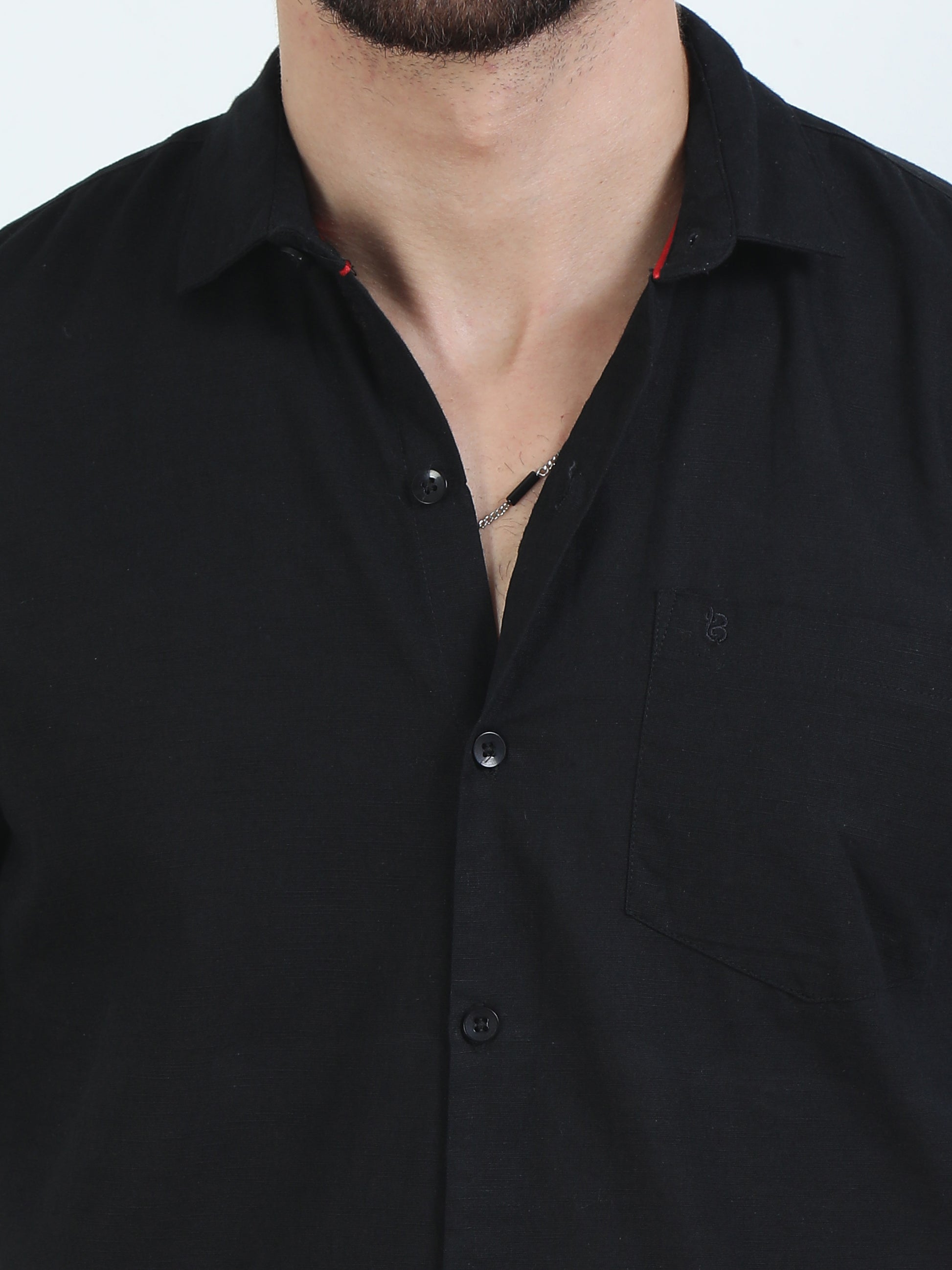 Pure Tone Jet Black Plain Shirt for Men