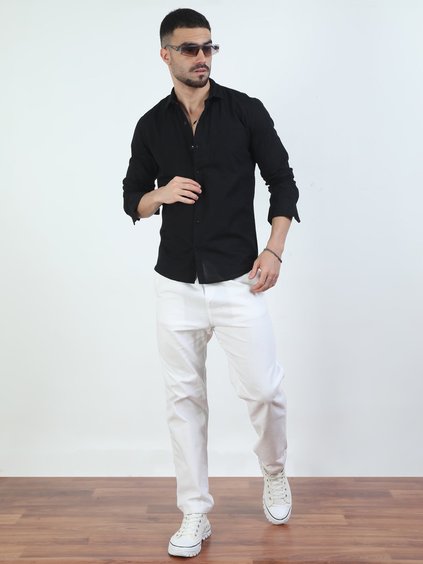 Pure Tone Jet Black Plain Shirt for Men