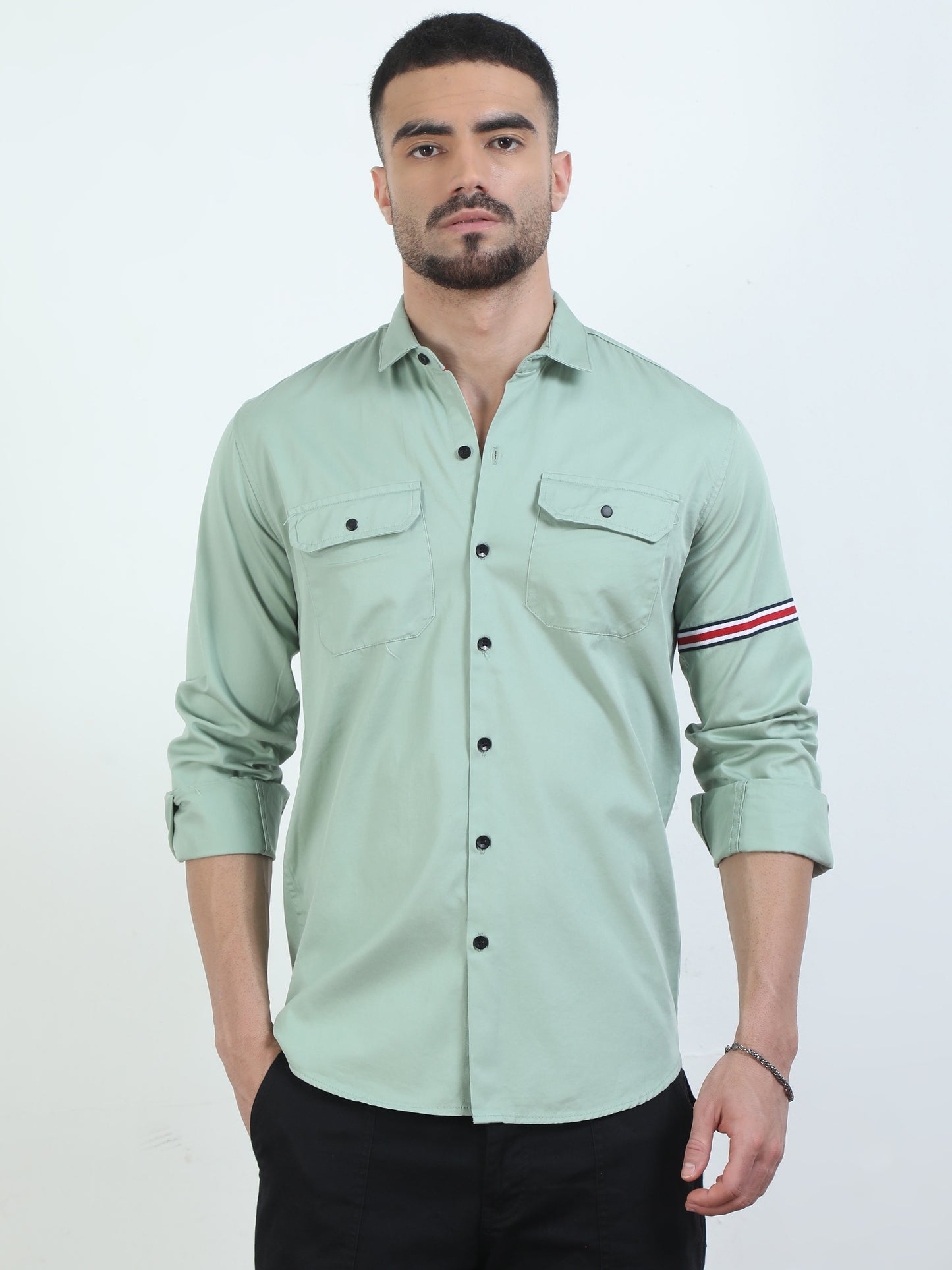 Double Pocket Light Green Shirt Mens