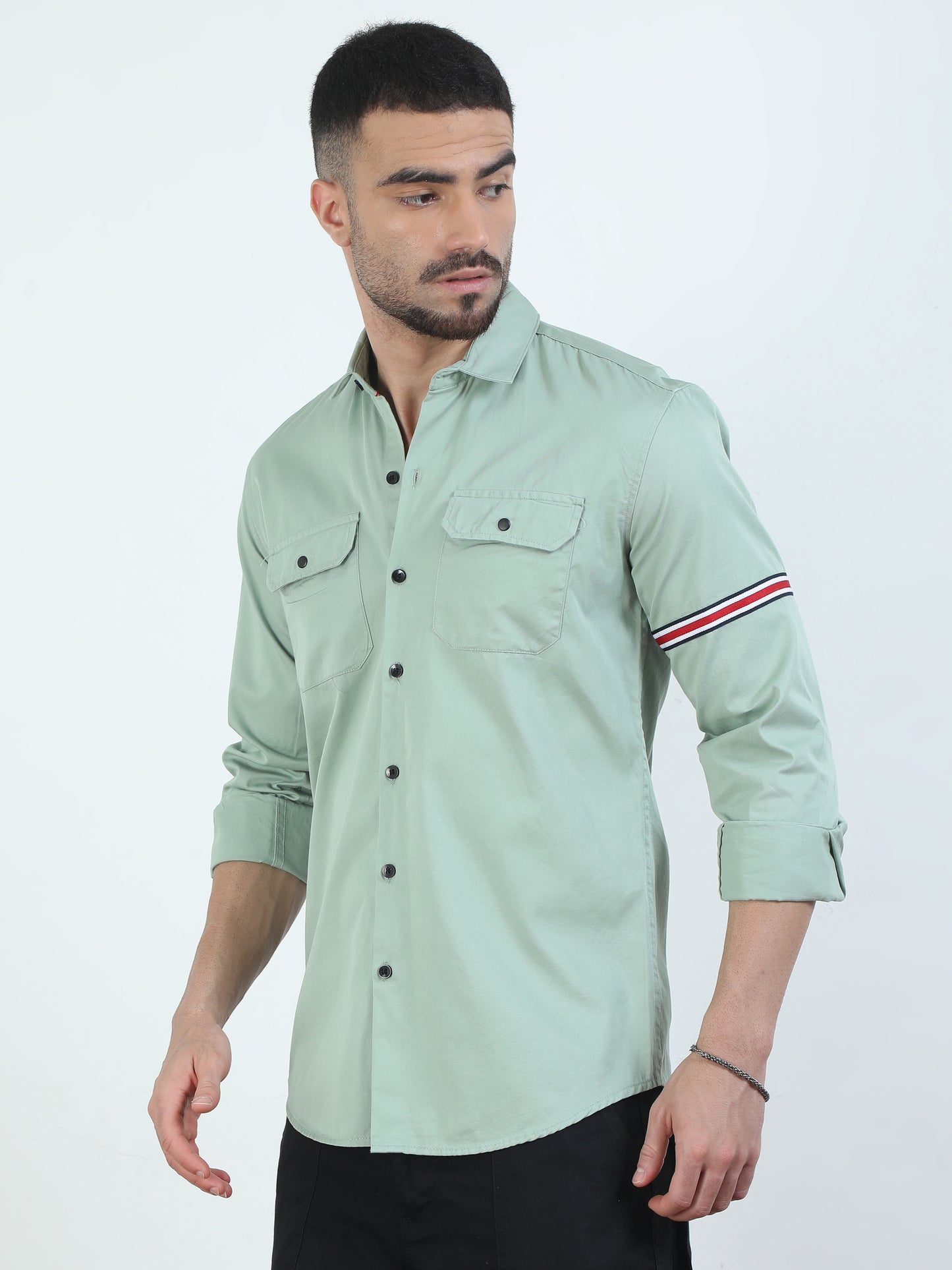 Double Pocket Light Green Shirt Mens