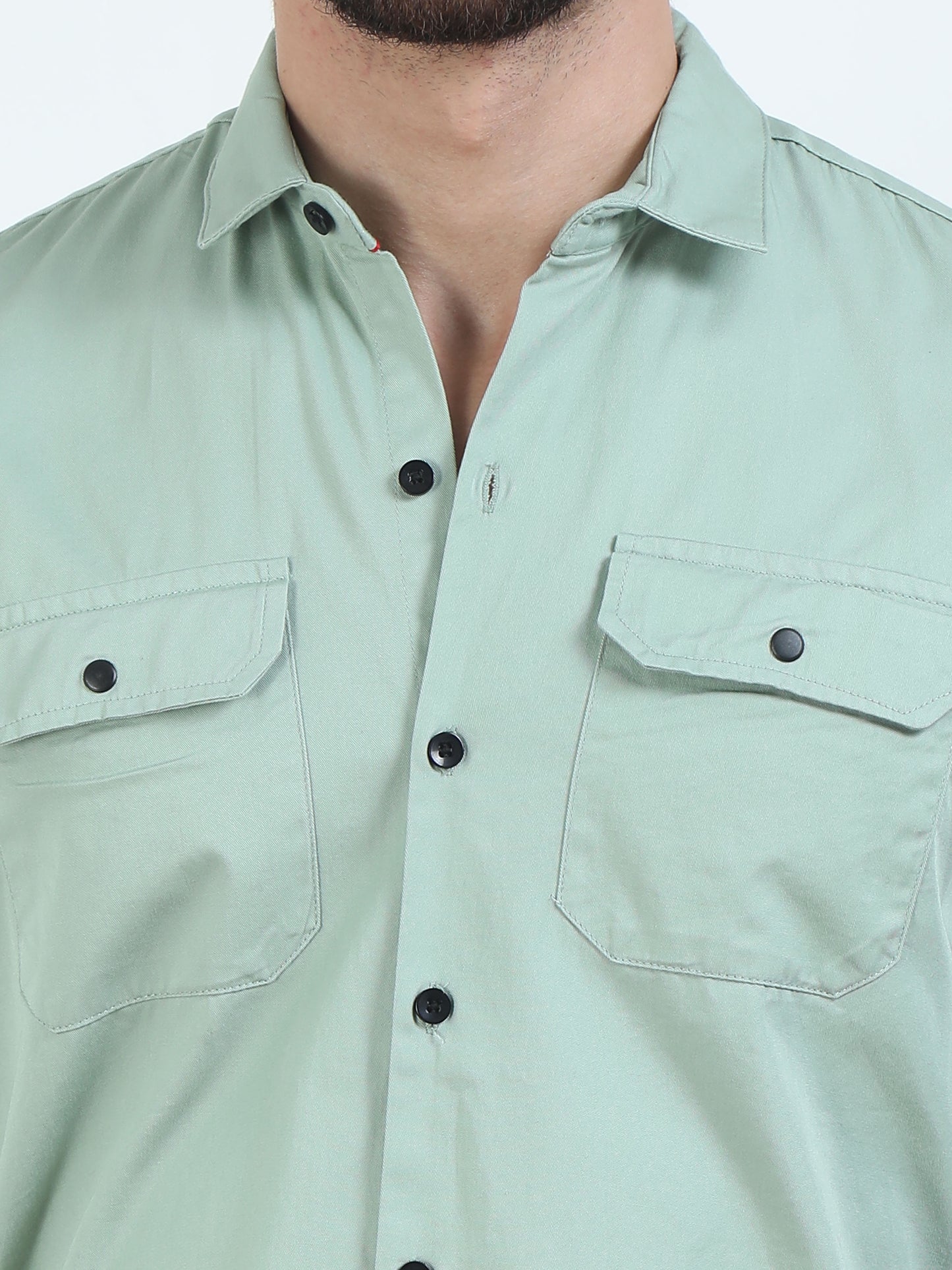 Double Pocket Light Green Shirt Mens