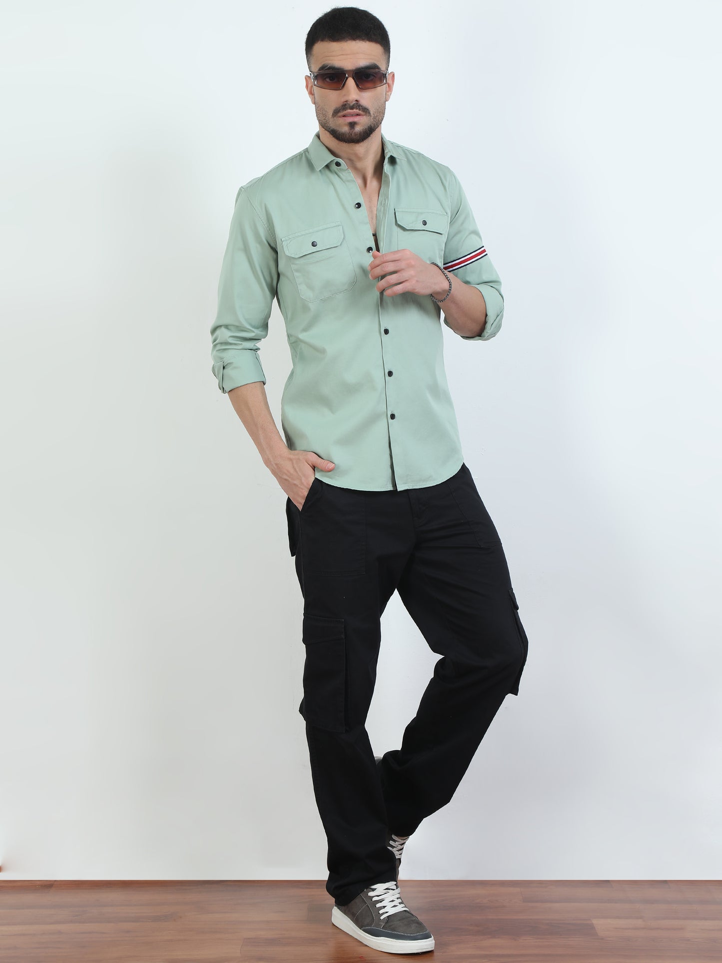 Double Pocket Light Green Shirt Mens