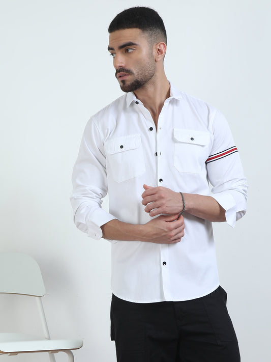 Double Pocket White Shirts For Men