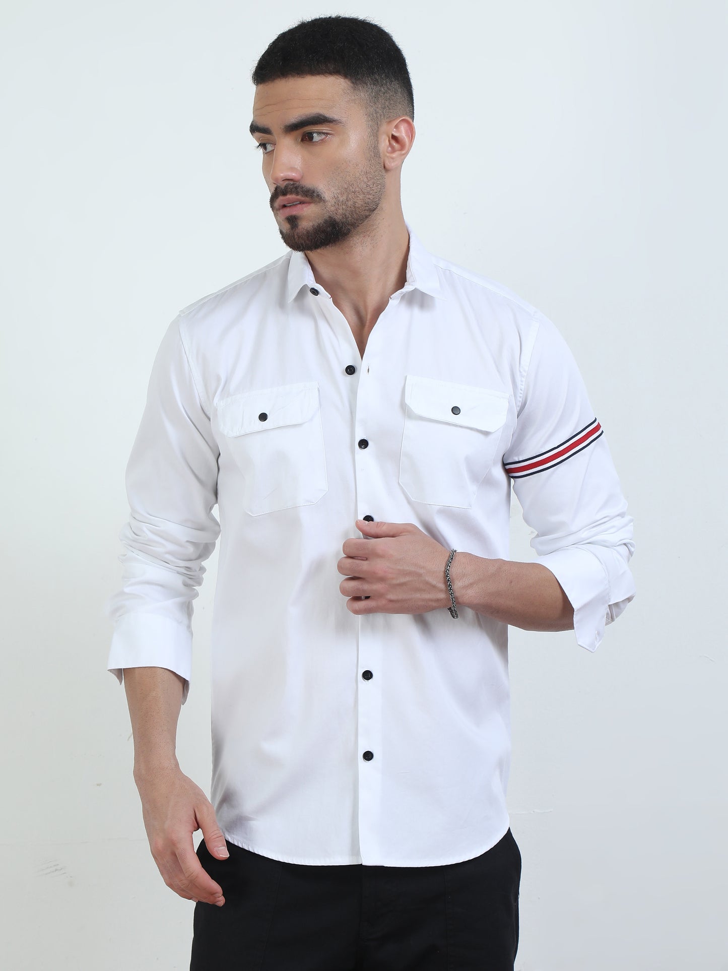 Double Pocket White Shirts For Men