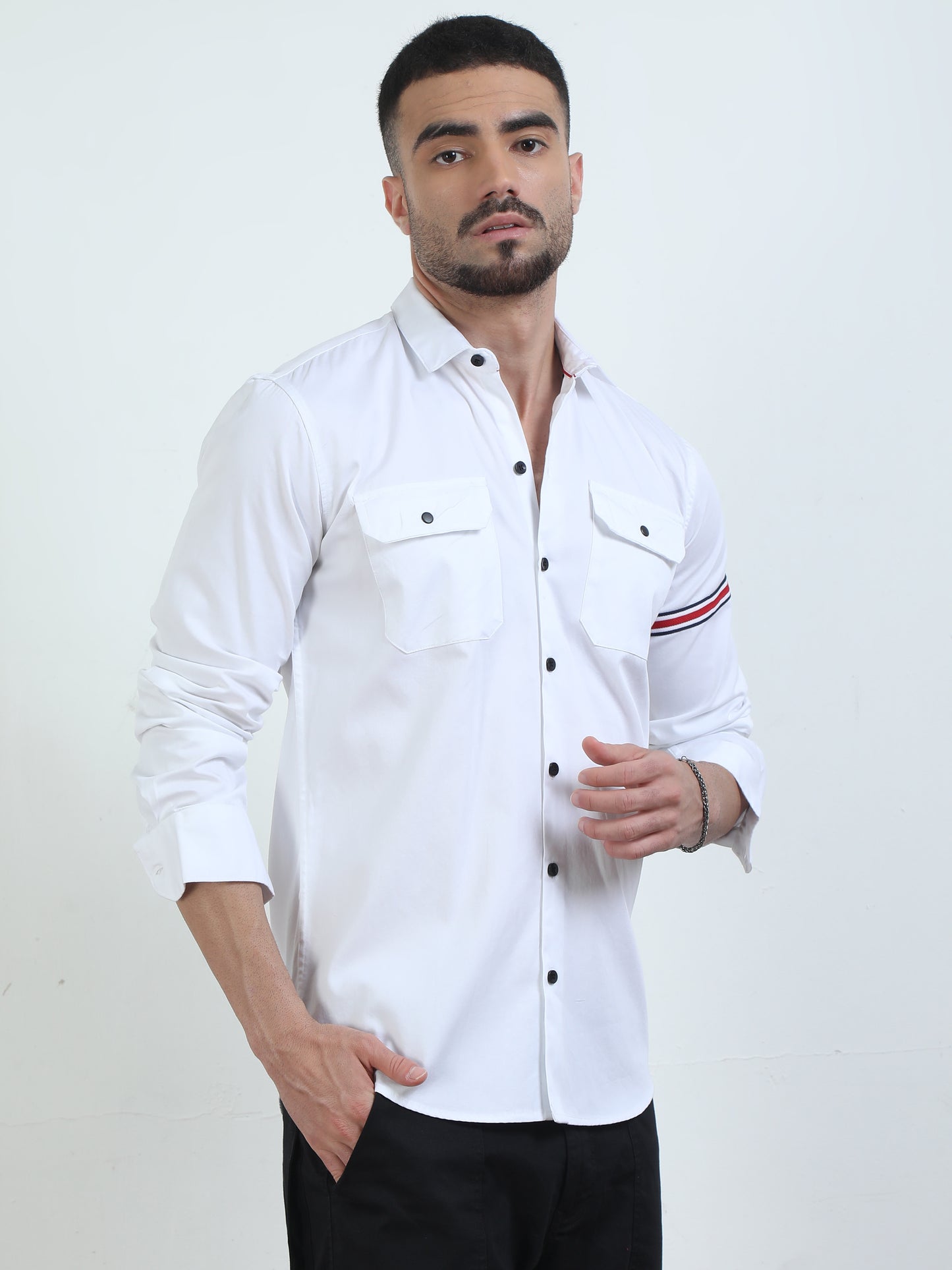 Double Pocket White Shirts For Men