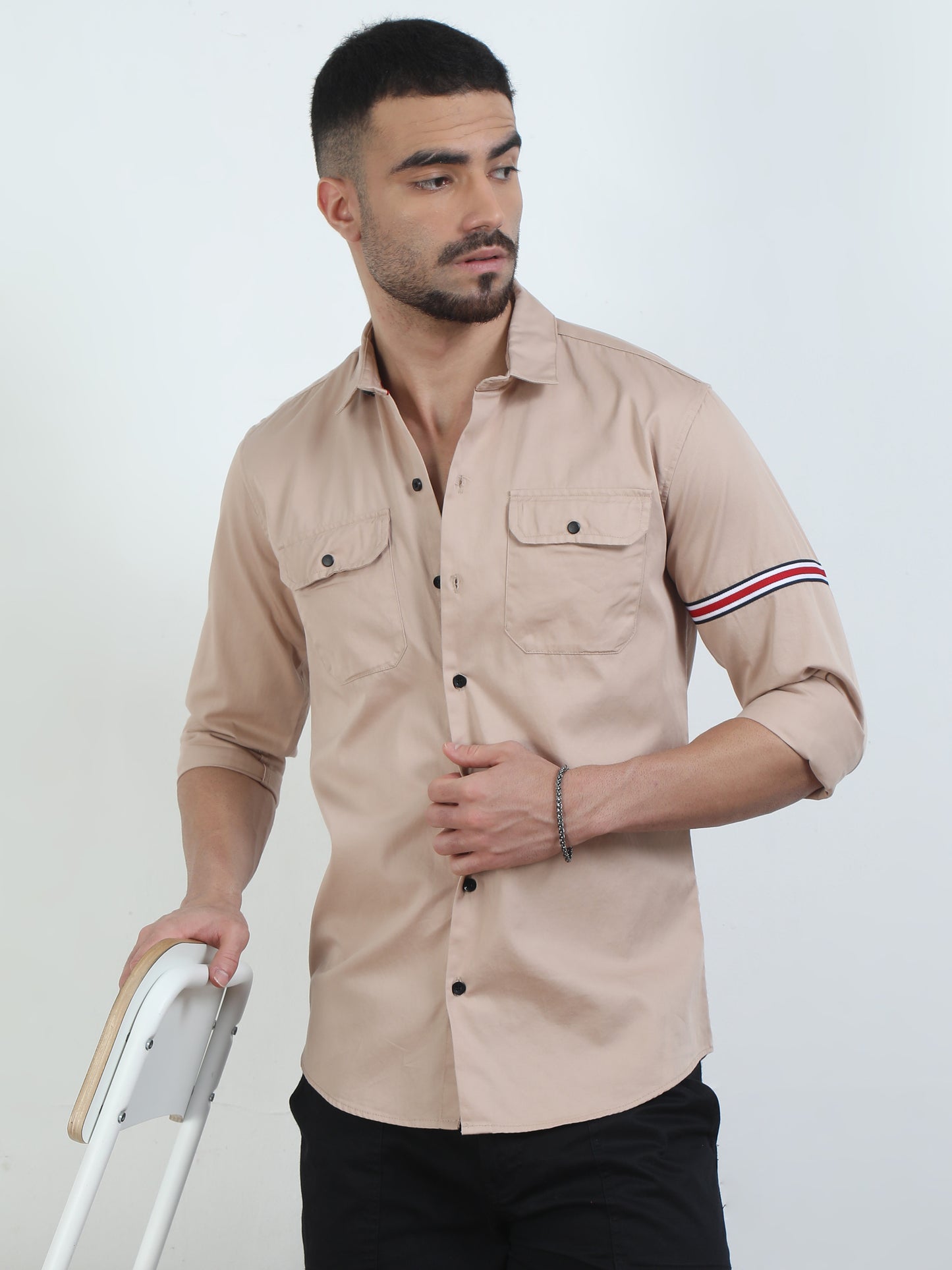 Double Pocket Beige Color Shirt For Men