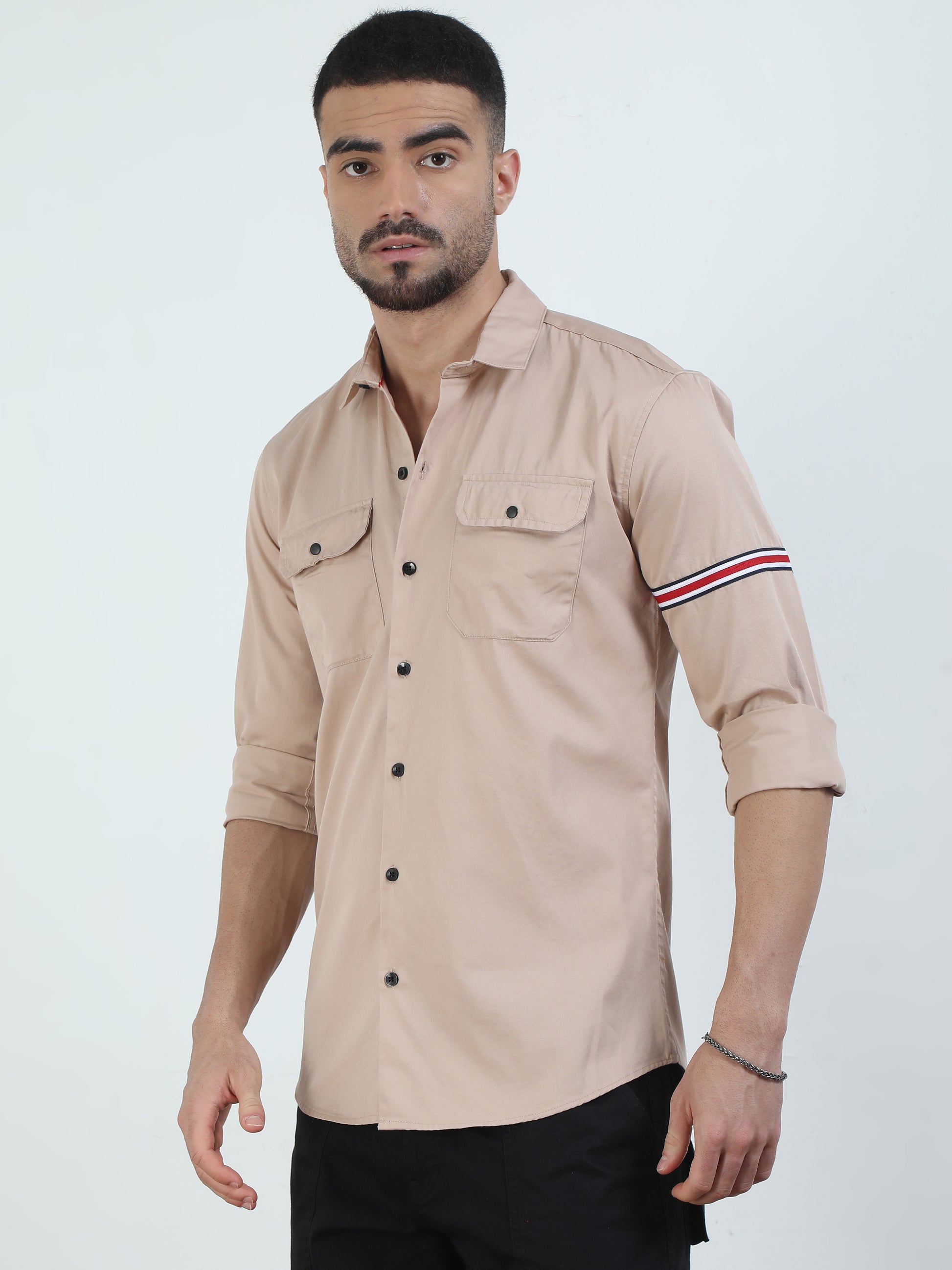 Double Pocket Beige Color Shirt For Men