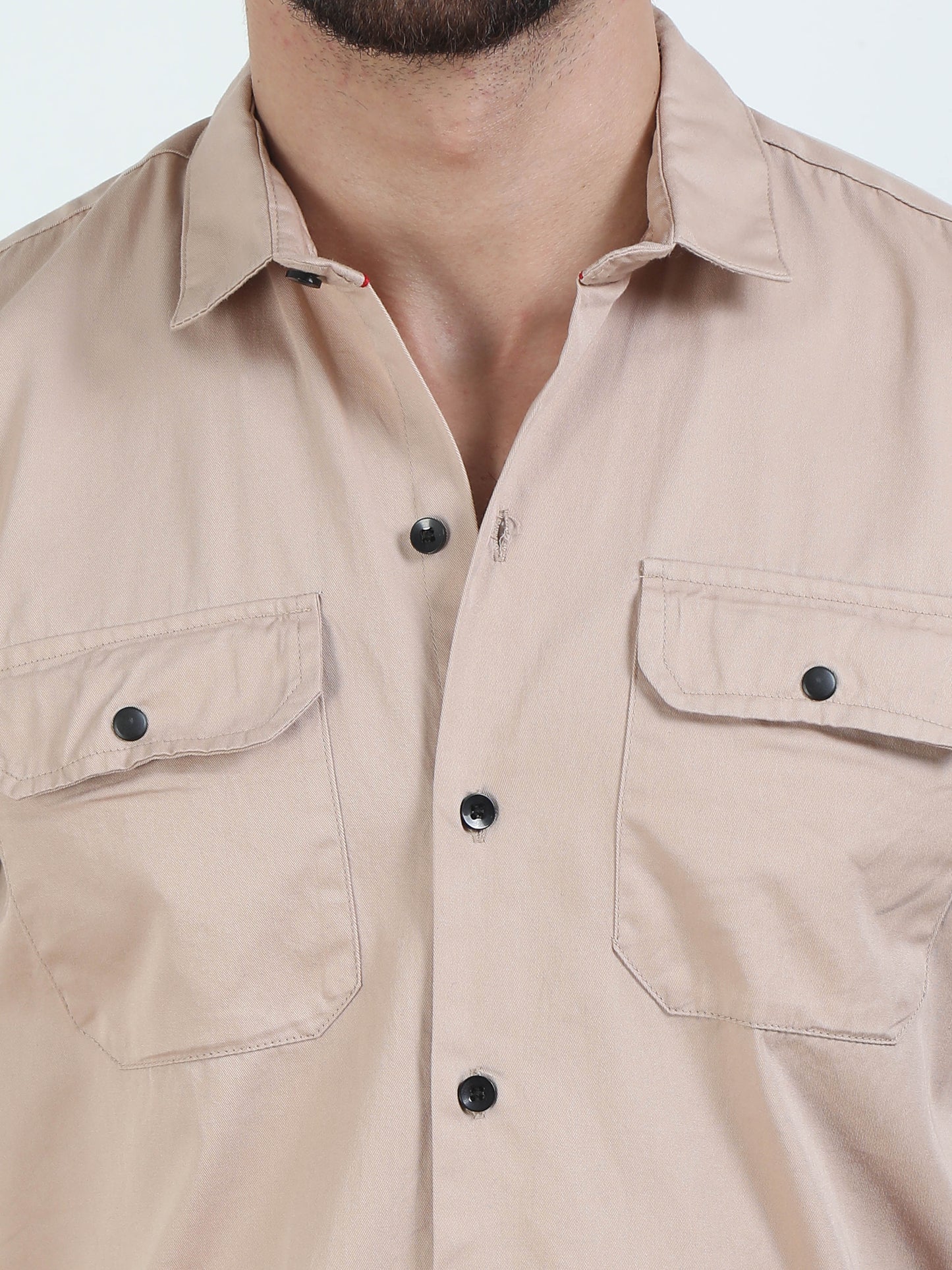 Double Pocket Beige Color Shirt For Men