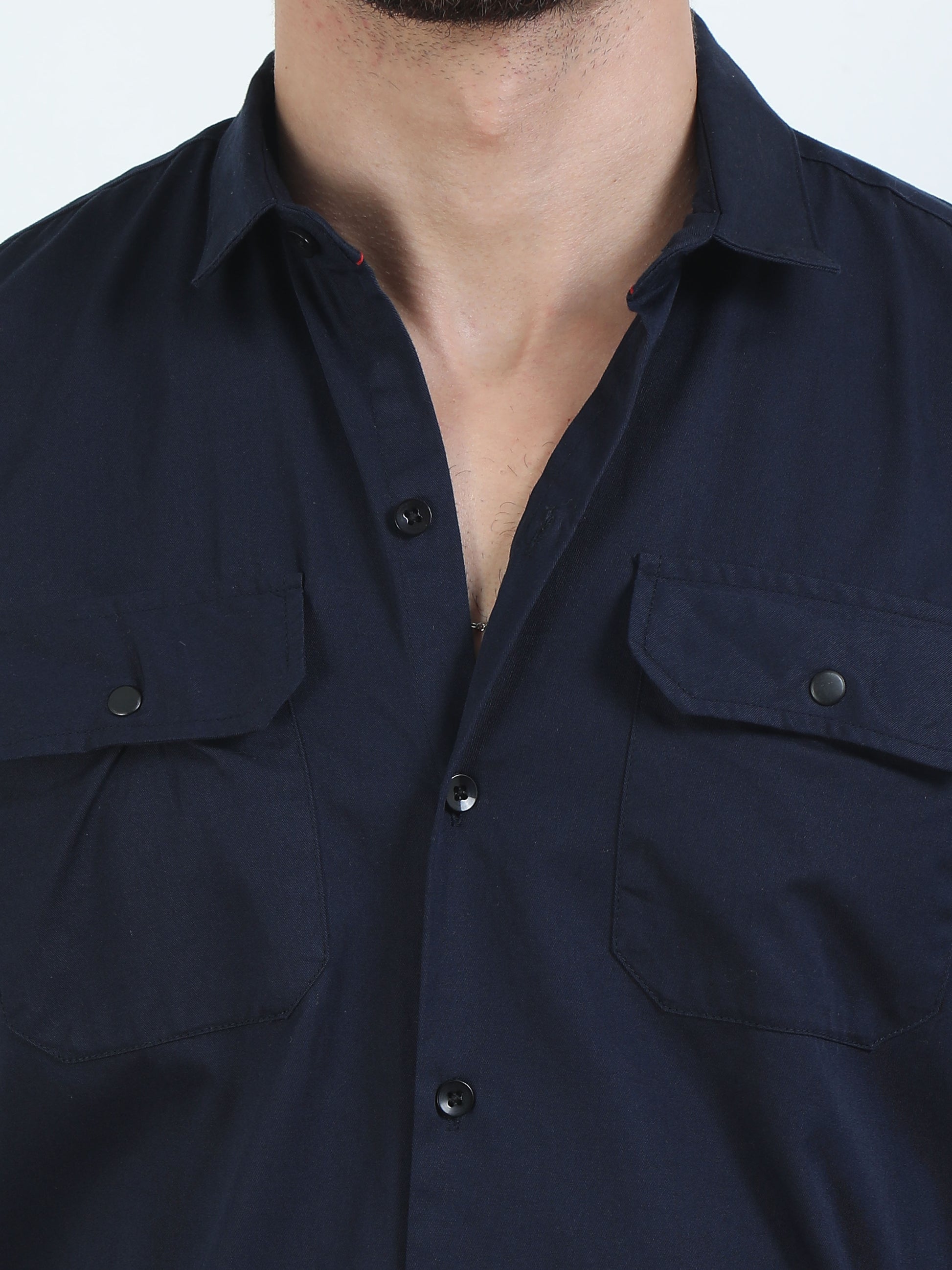 Double Pocket Navy Blue Shirt For Men