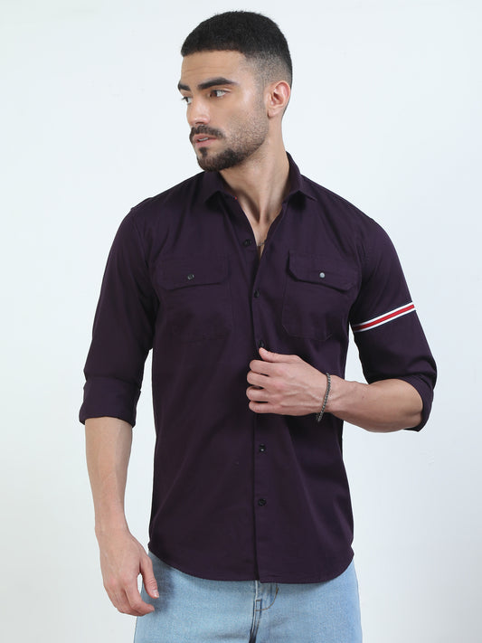 Double Pocket Fashionable Purple Shirt Mens