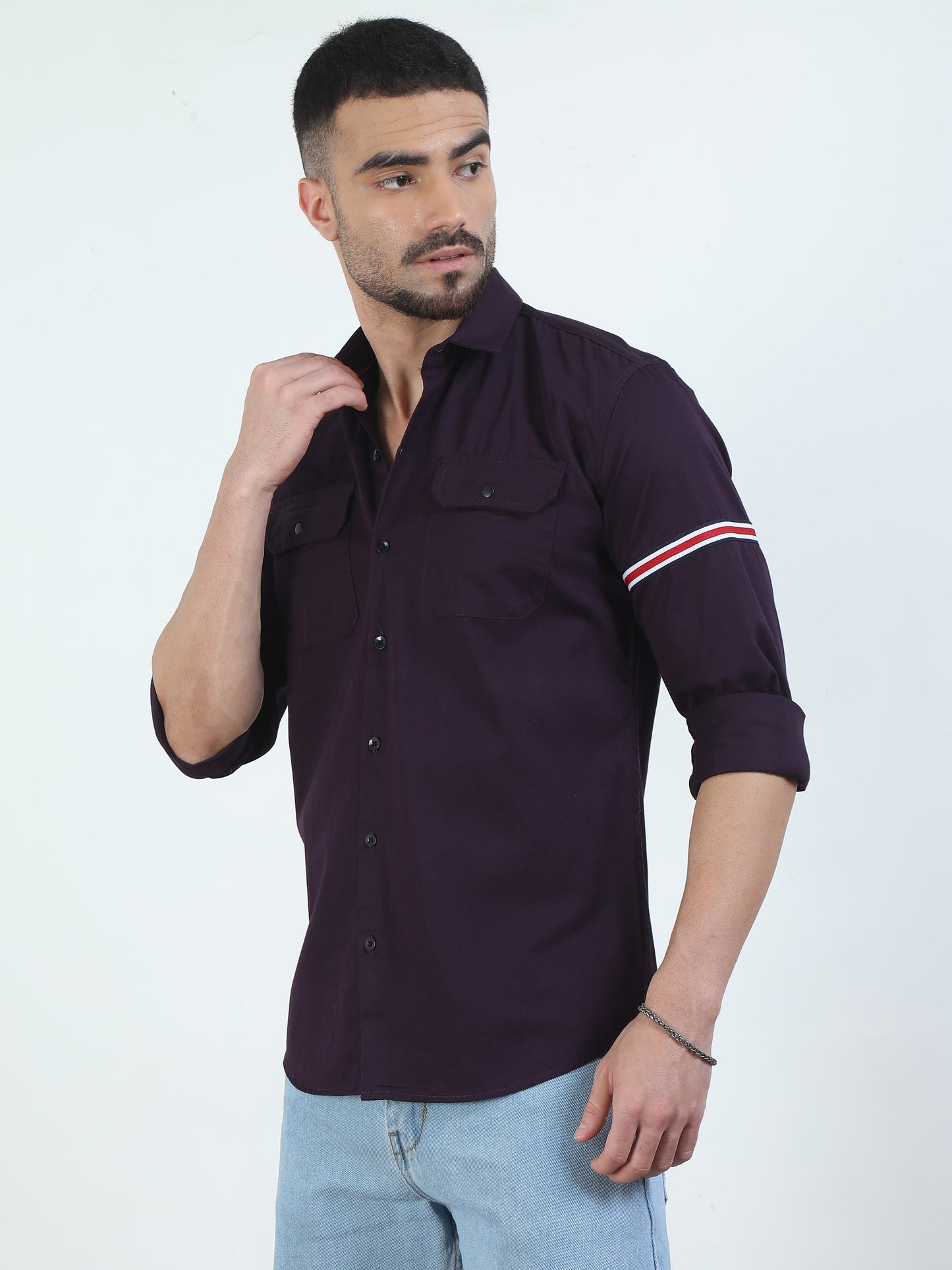 Double Pocket Fashionable Purple Shirt Mens