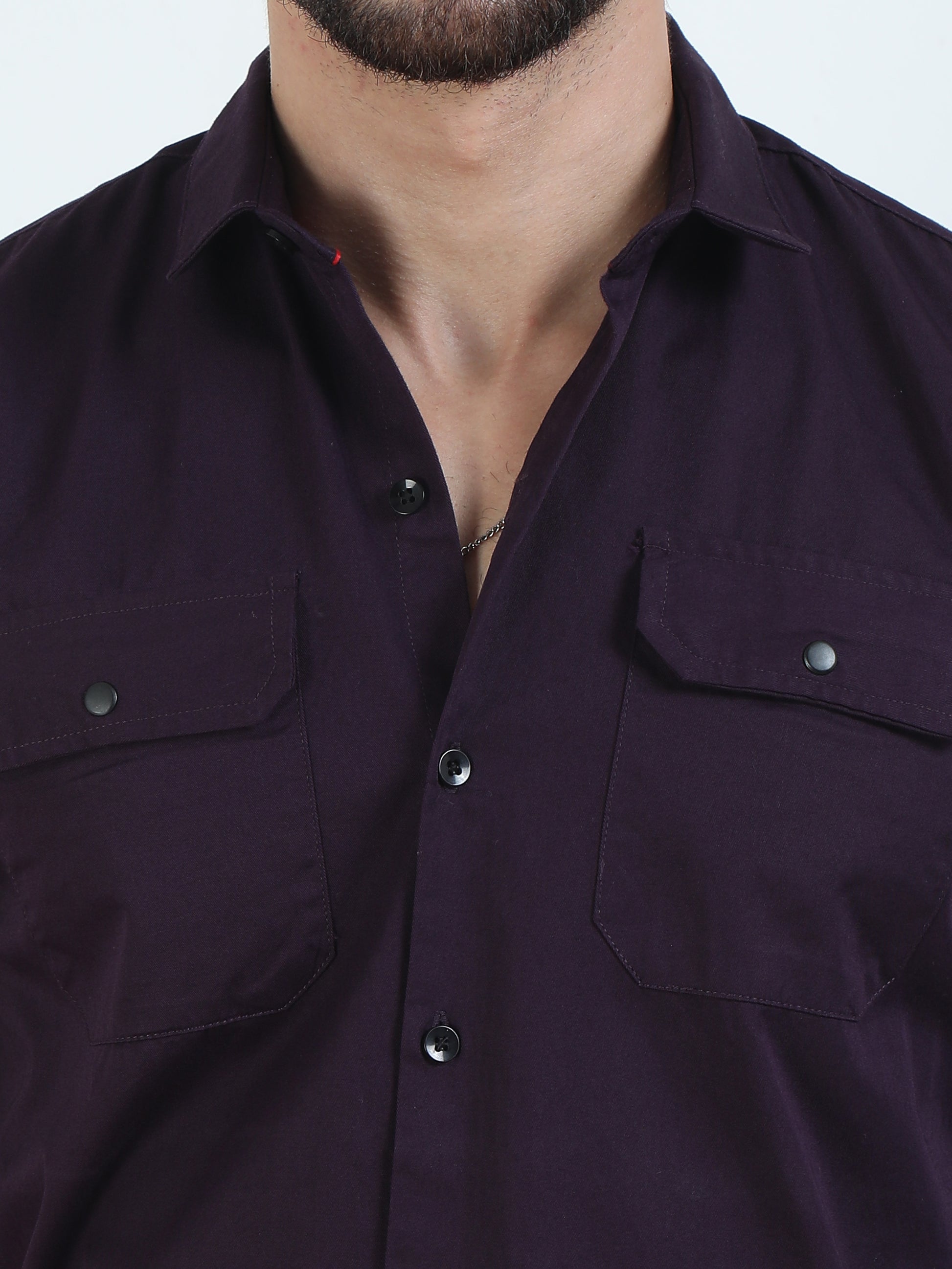 Double Pocket Fashionable Purple Shirt Mens