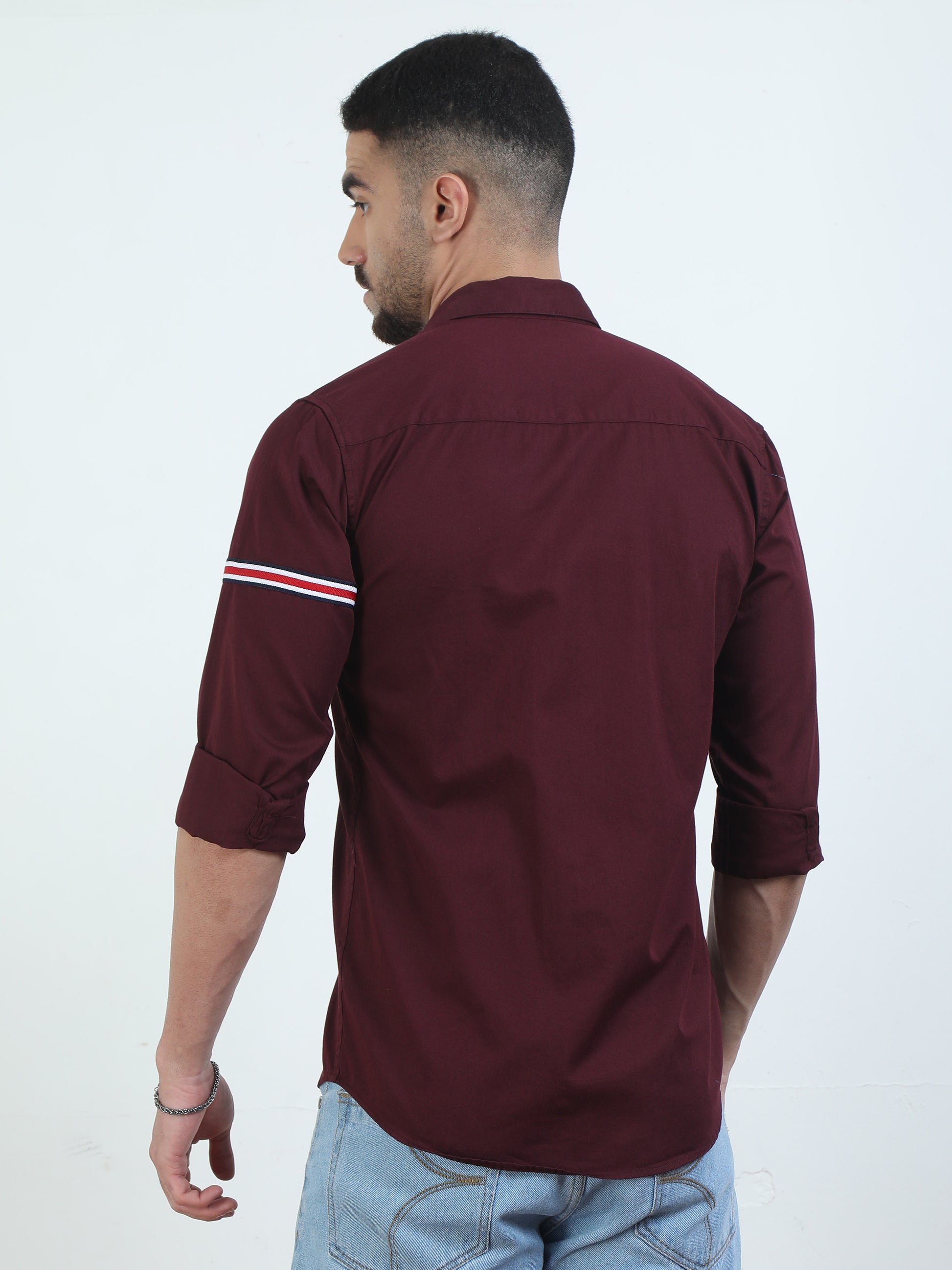 Full Sleeves Double Pocket Maroon Shirt Mens