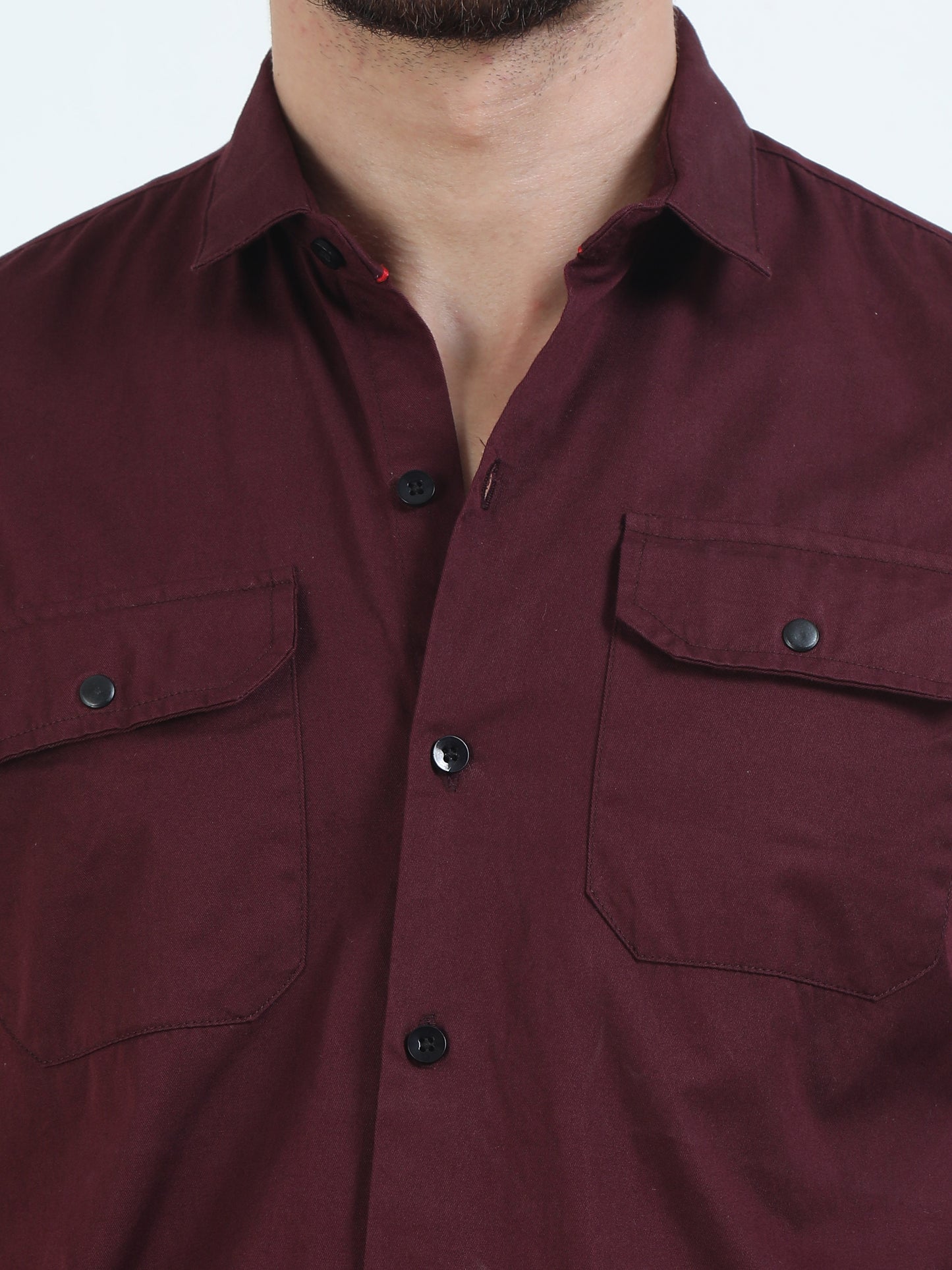 Full Sleeves Double Pocket Maroon Shirt Mens