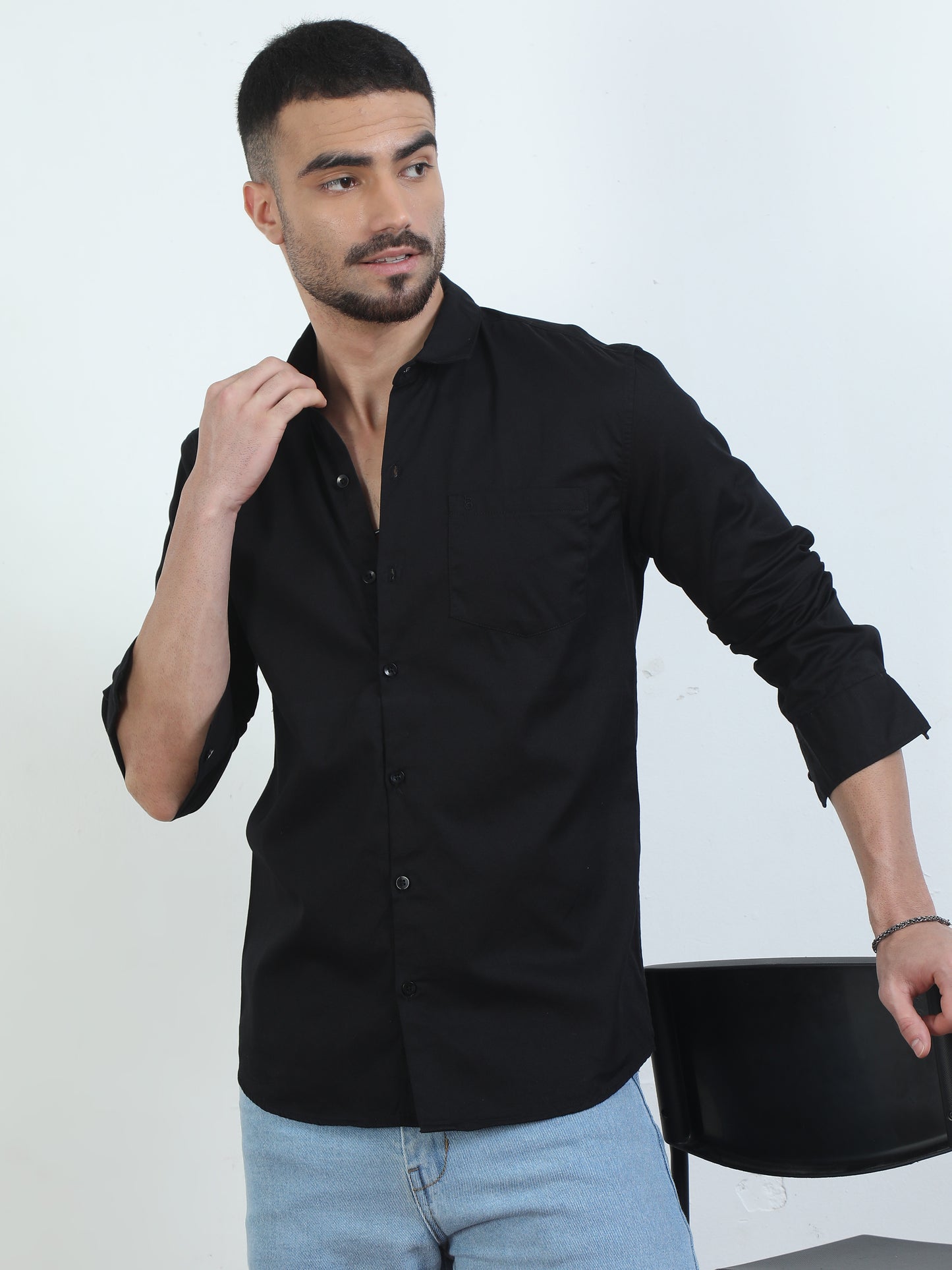 Pure Tone Solid Black Shirt For Men