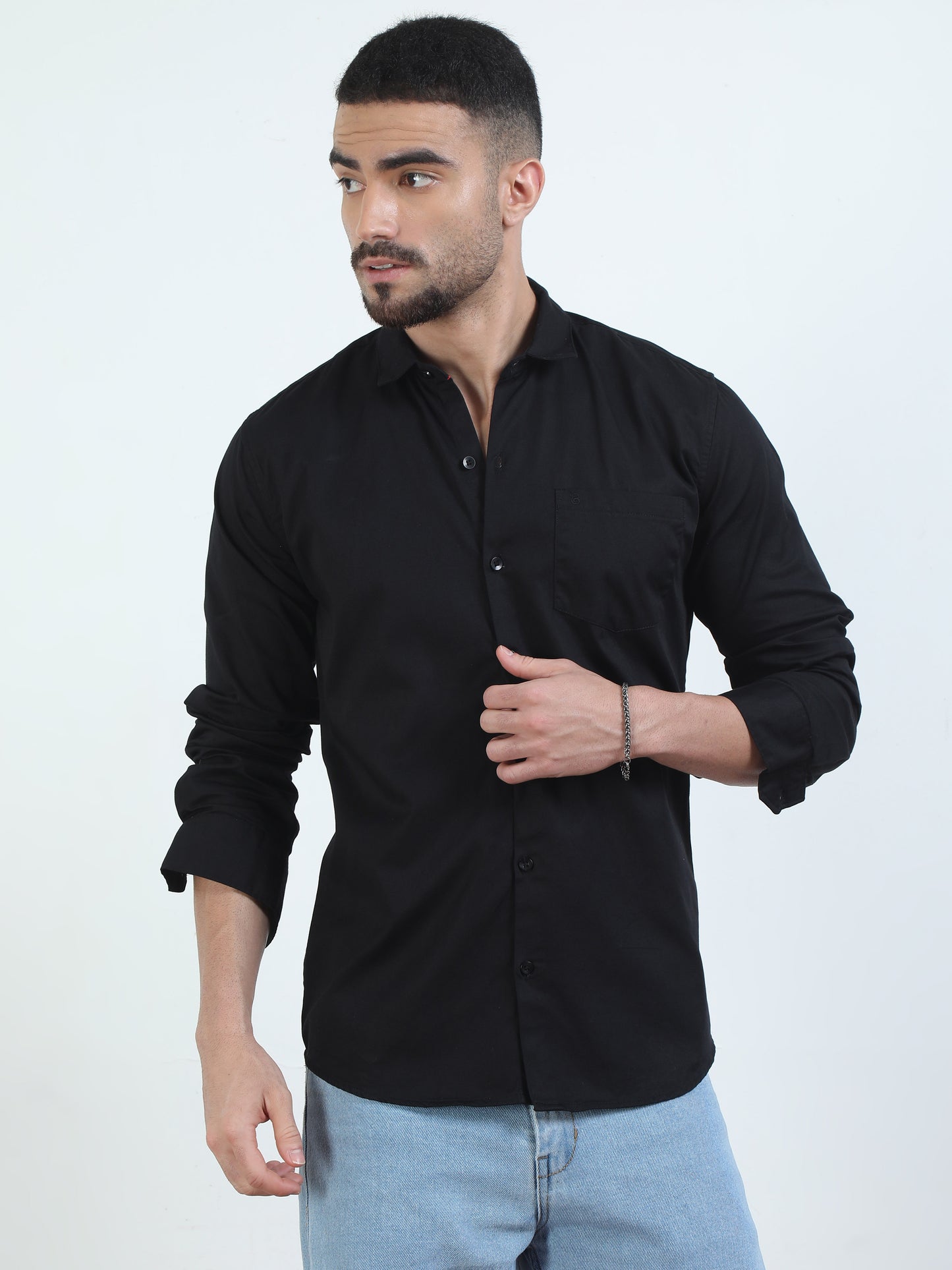 Pure Tone Solid Black Shirt For Men