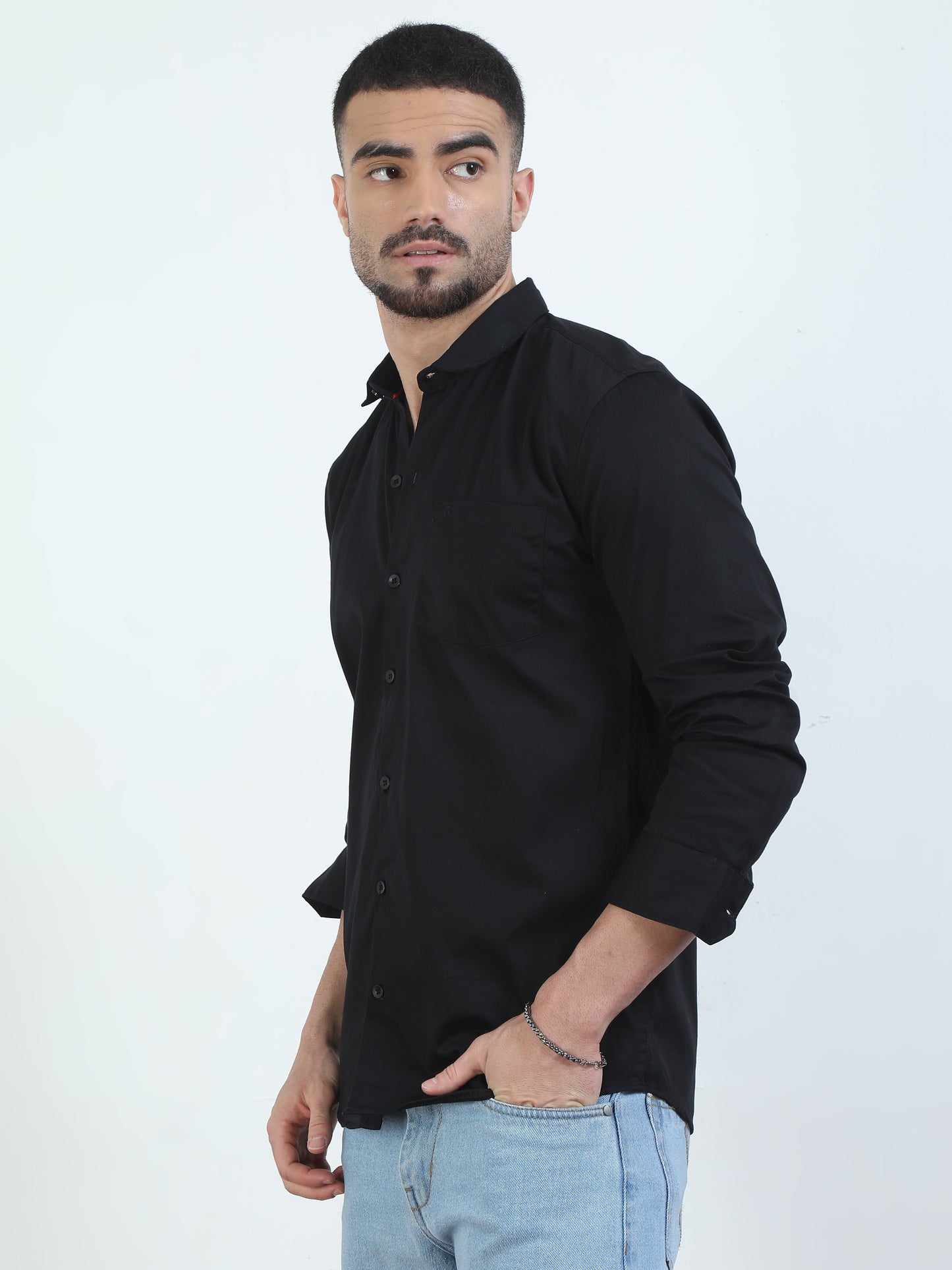 Pure Tone Solid Black Shirt For Men