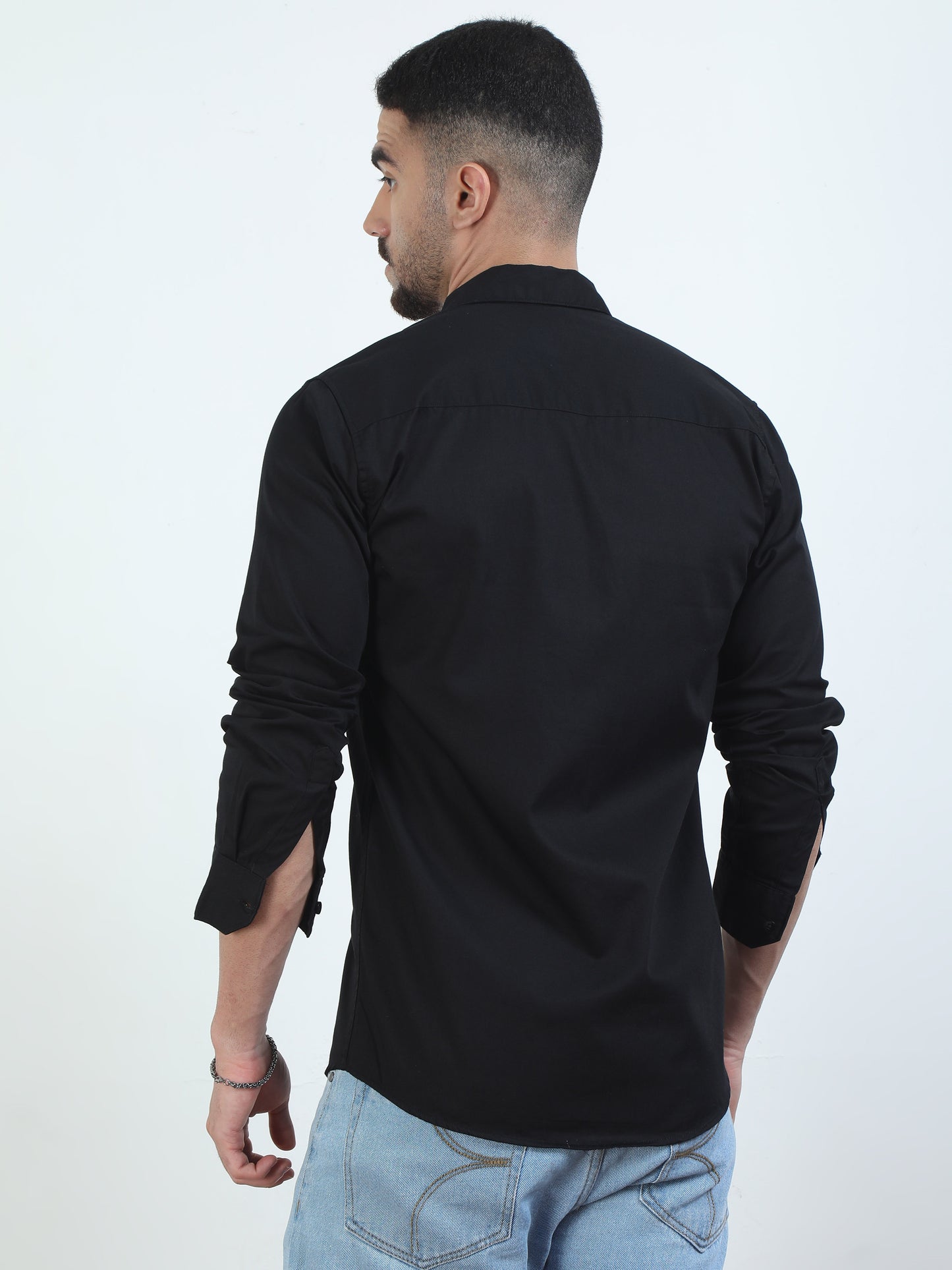 Pure Tone Solid Black Shirt For Men