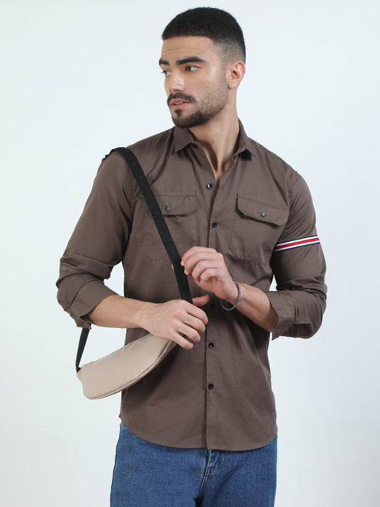 Double Pocket Mens Light Brown Shirt​