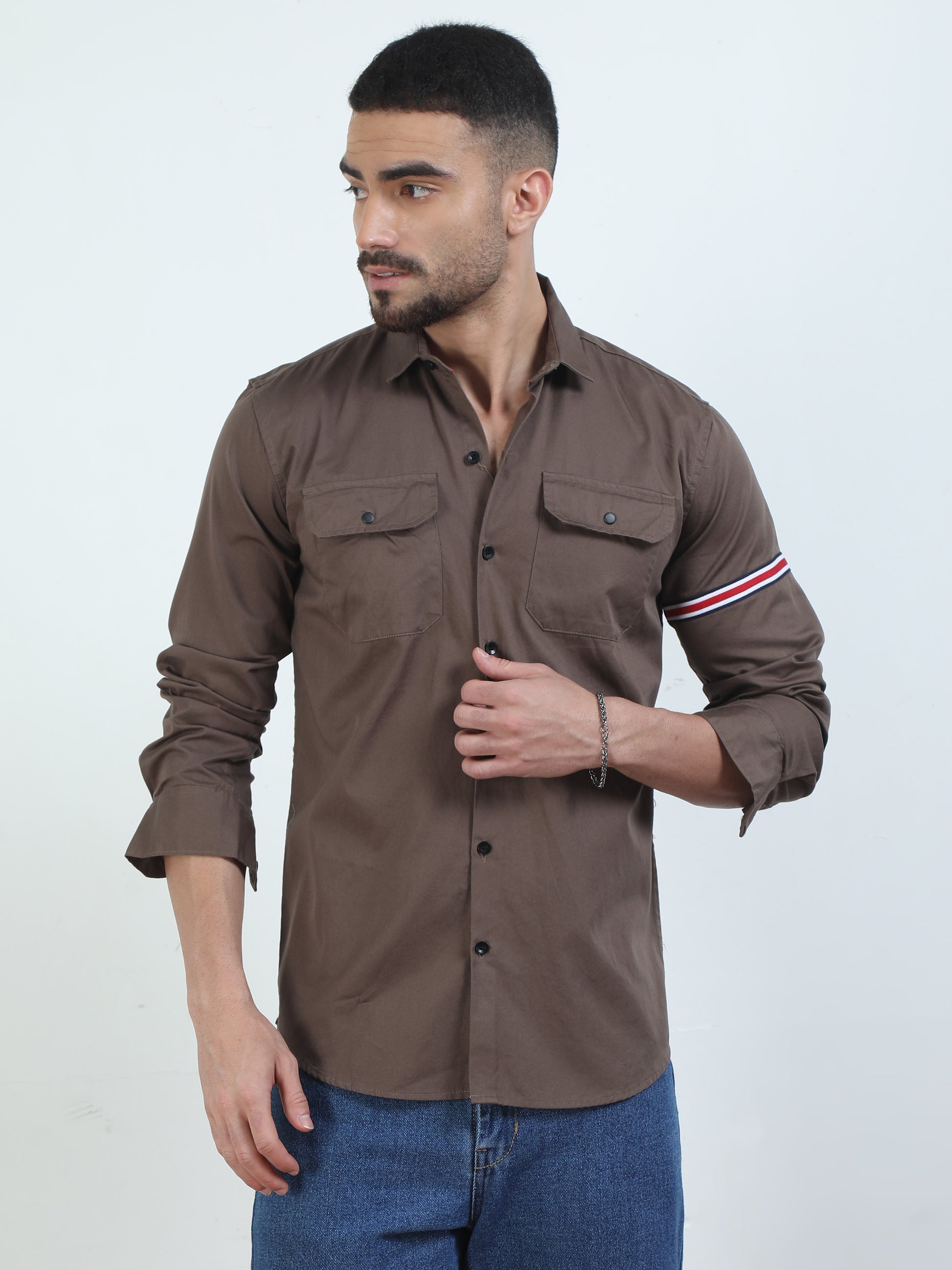 Double Pocket Mens Light Brown Shirt​