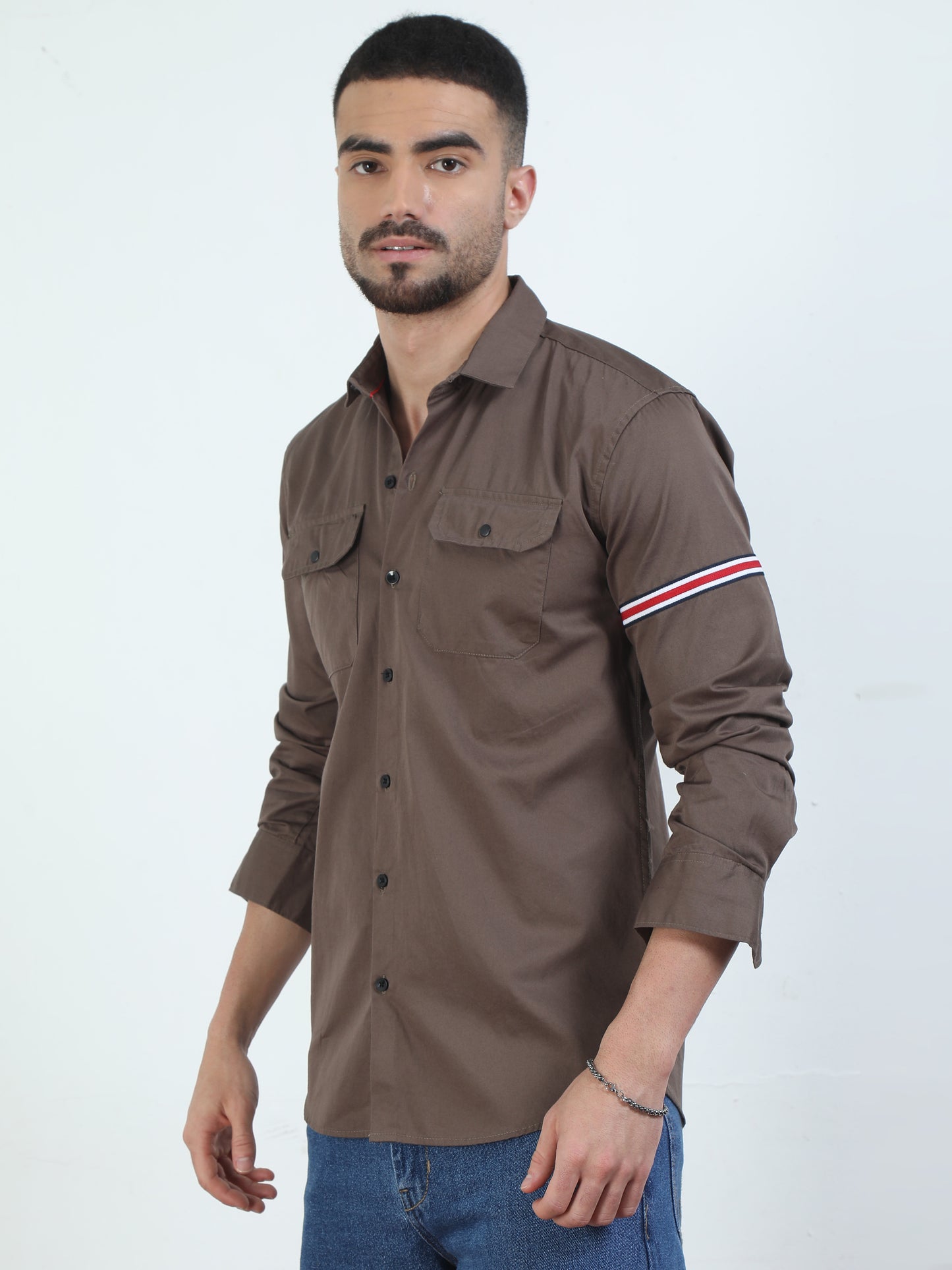 Double Pocket Mens Light Brown Shirt​