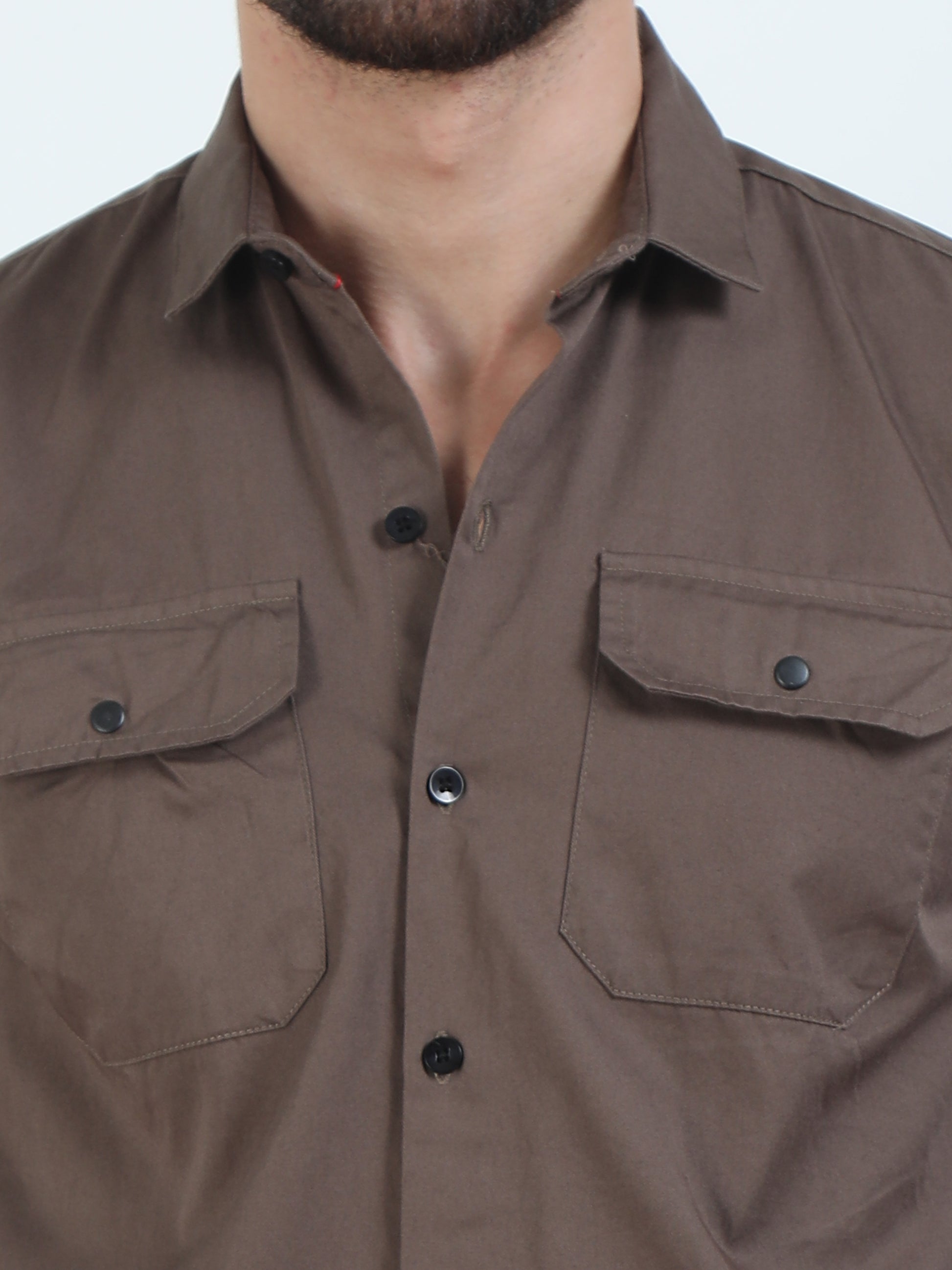 Double Pocket Mens Light Brown Shirt​