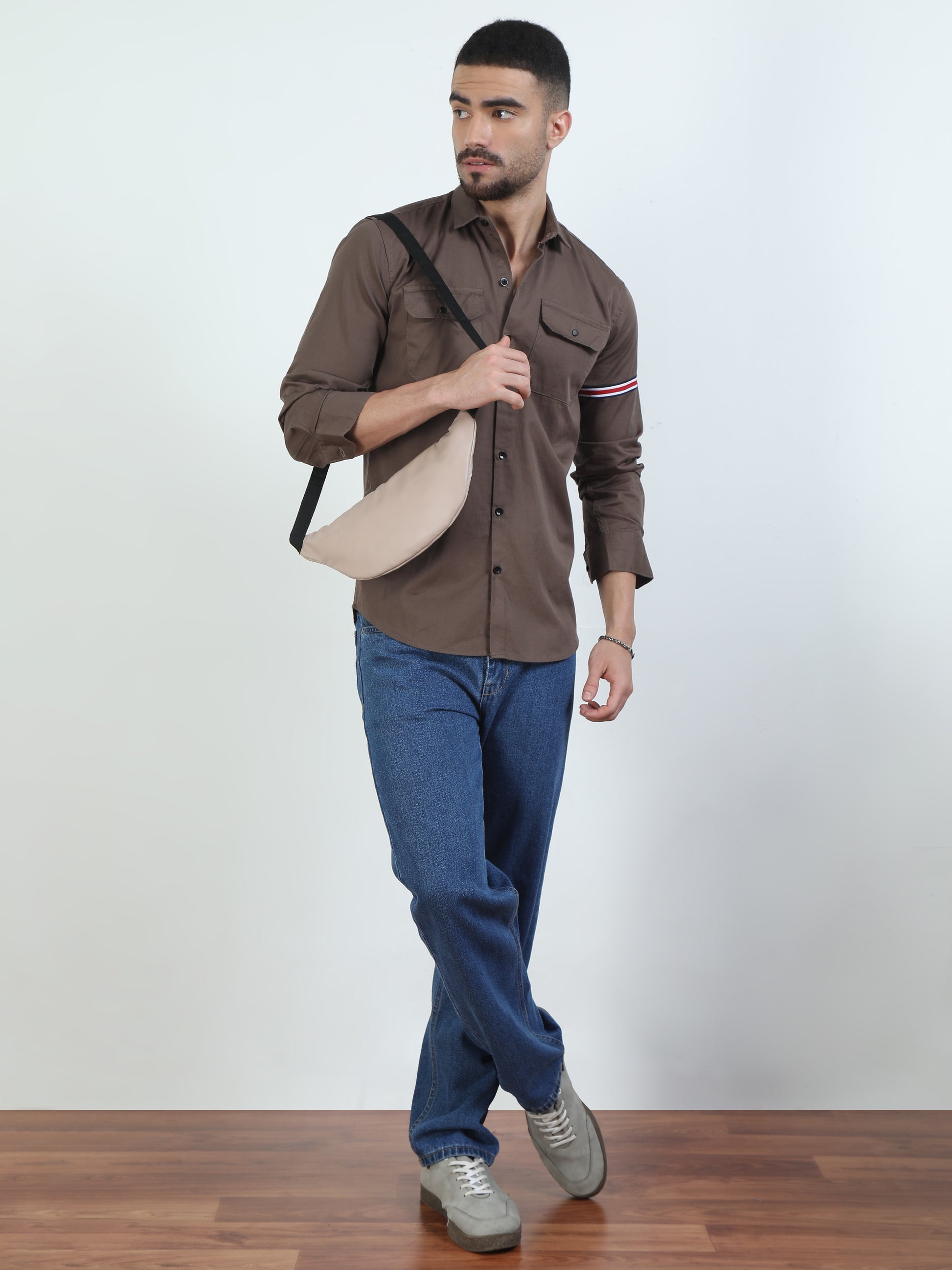 Double Pocket Mens Light Brown Shirt​