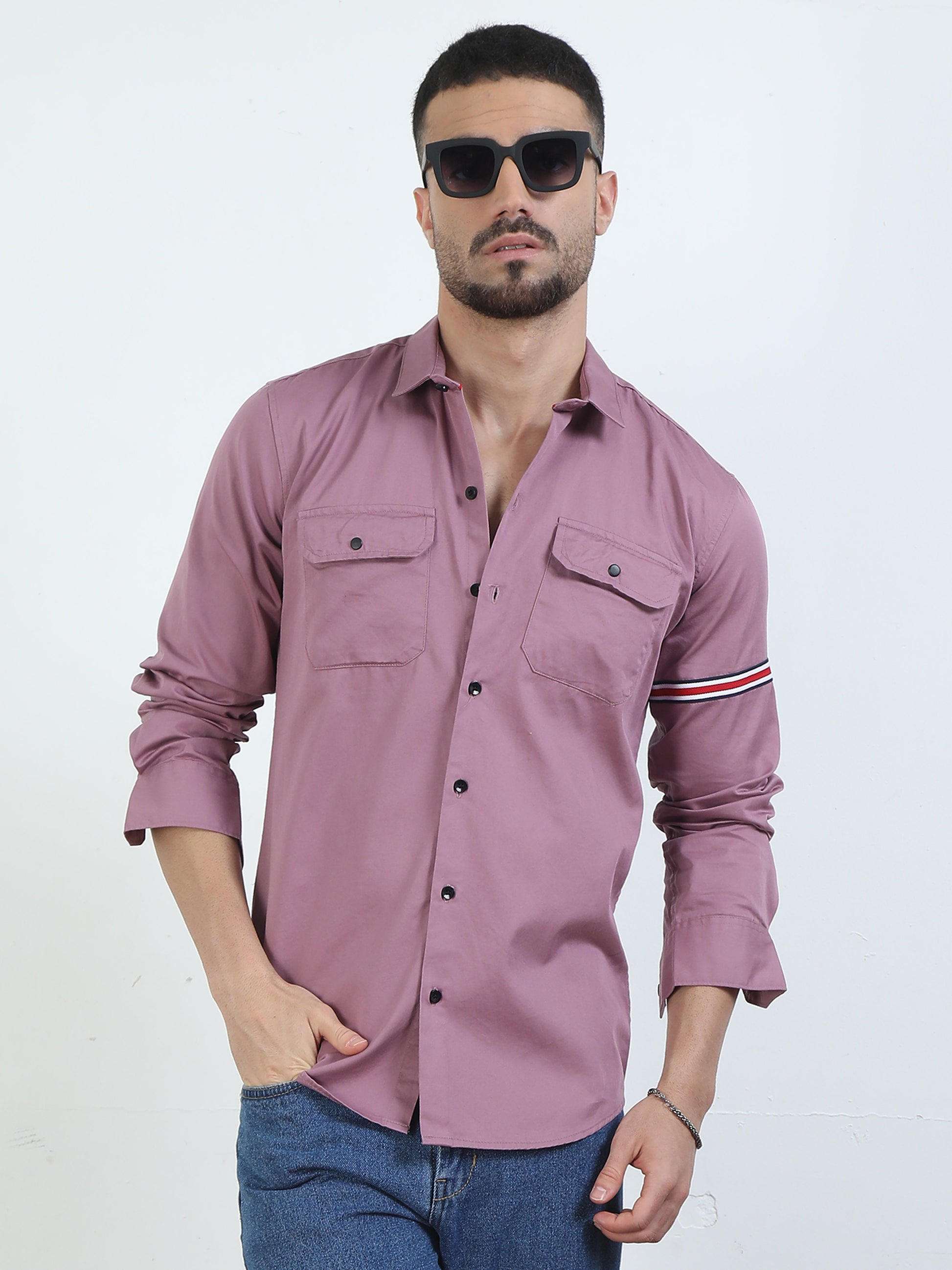 Double Pocket Onion Pink Shirt Mens