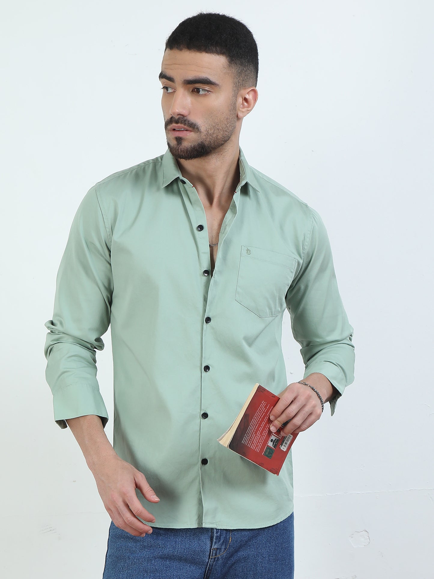 Pure Tone Light Green Colour Shirt For Men