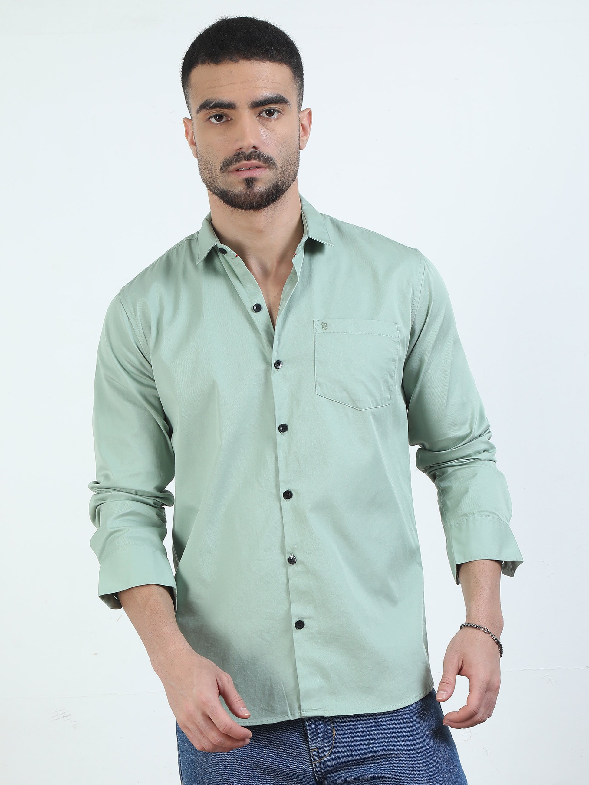 Pure Tone Light Green Colour Shirt For Men