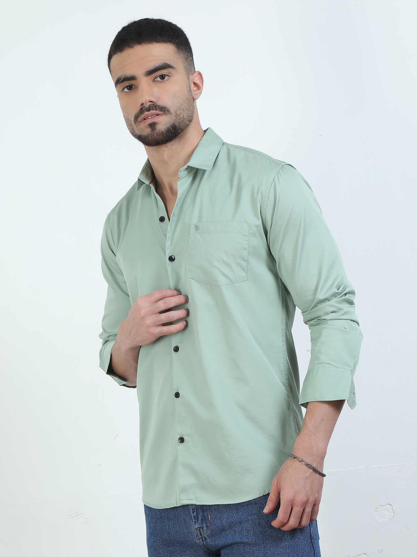 Pure Tone Light Green Colour Shirt For Men