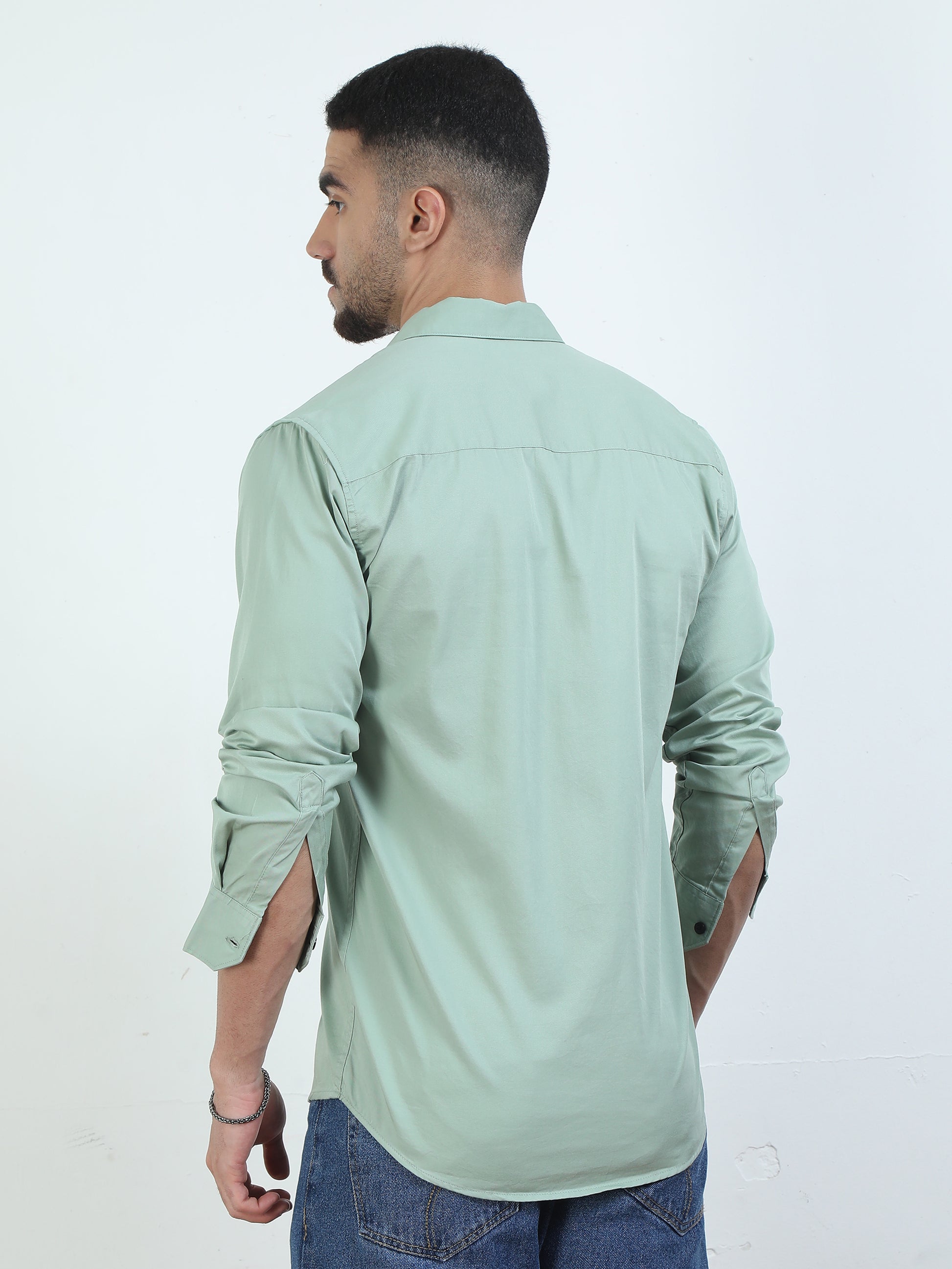 Pure Tone Light Green Colour Shirt For Men