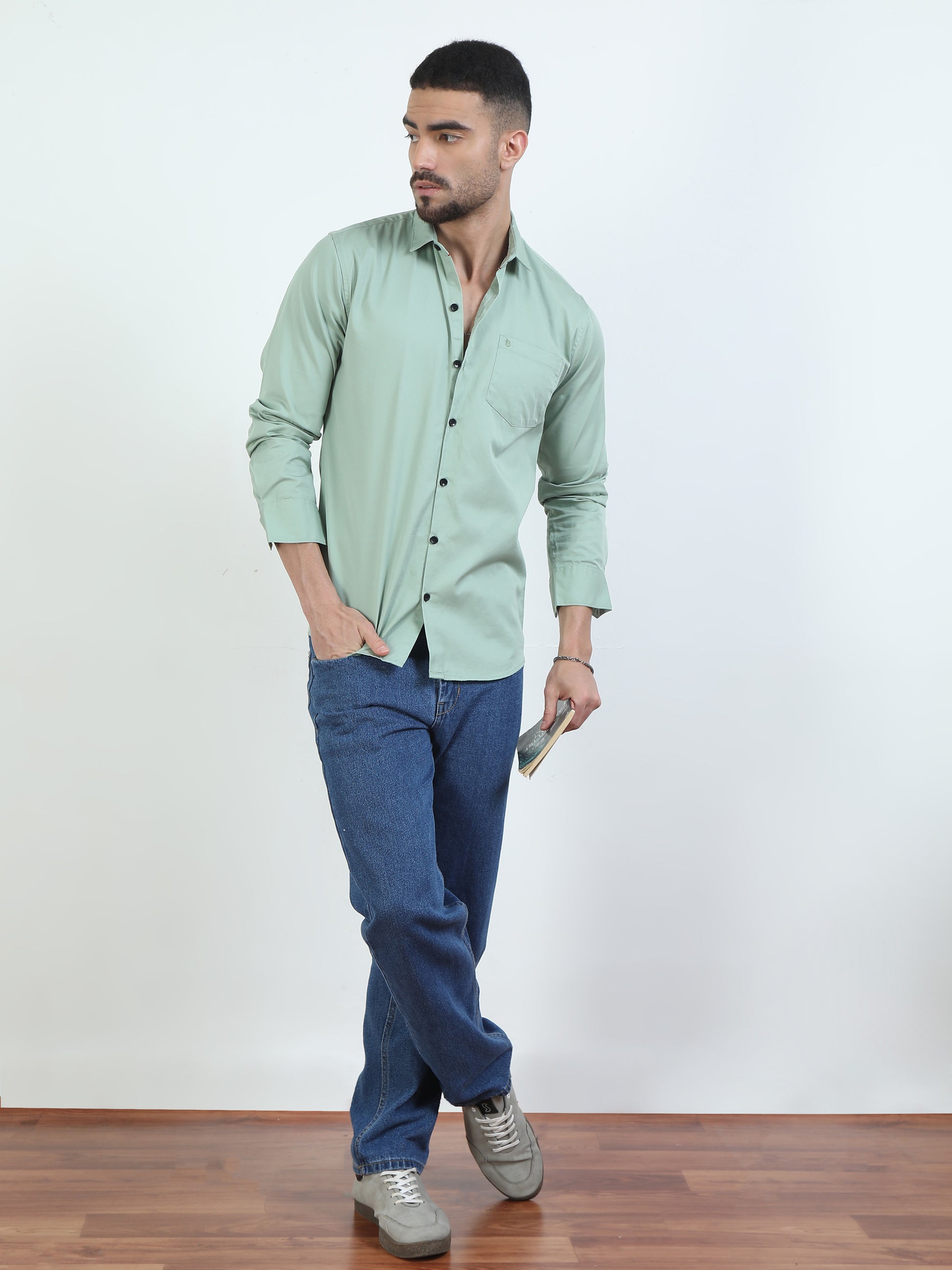 Pure Tone Light Green Colour Shirt For Men