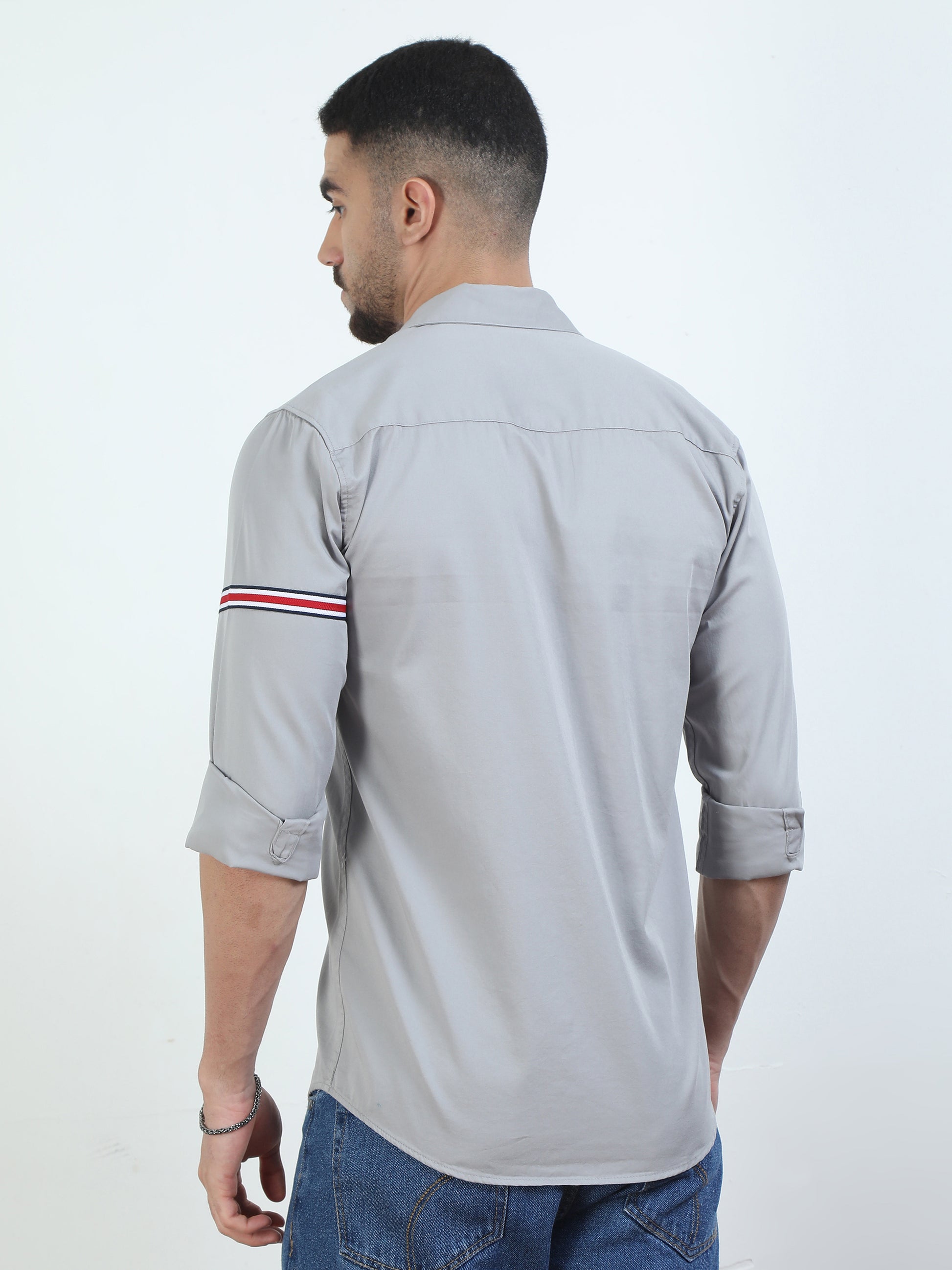 Double Pocket Grey Colour Shirt For Men