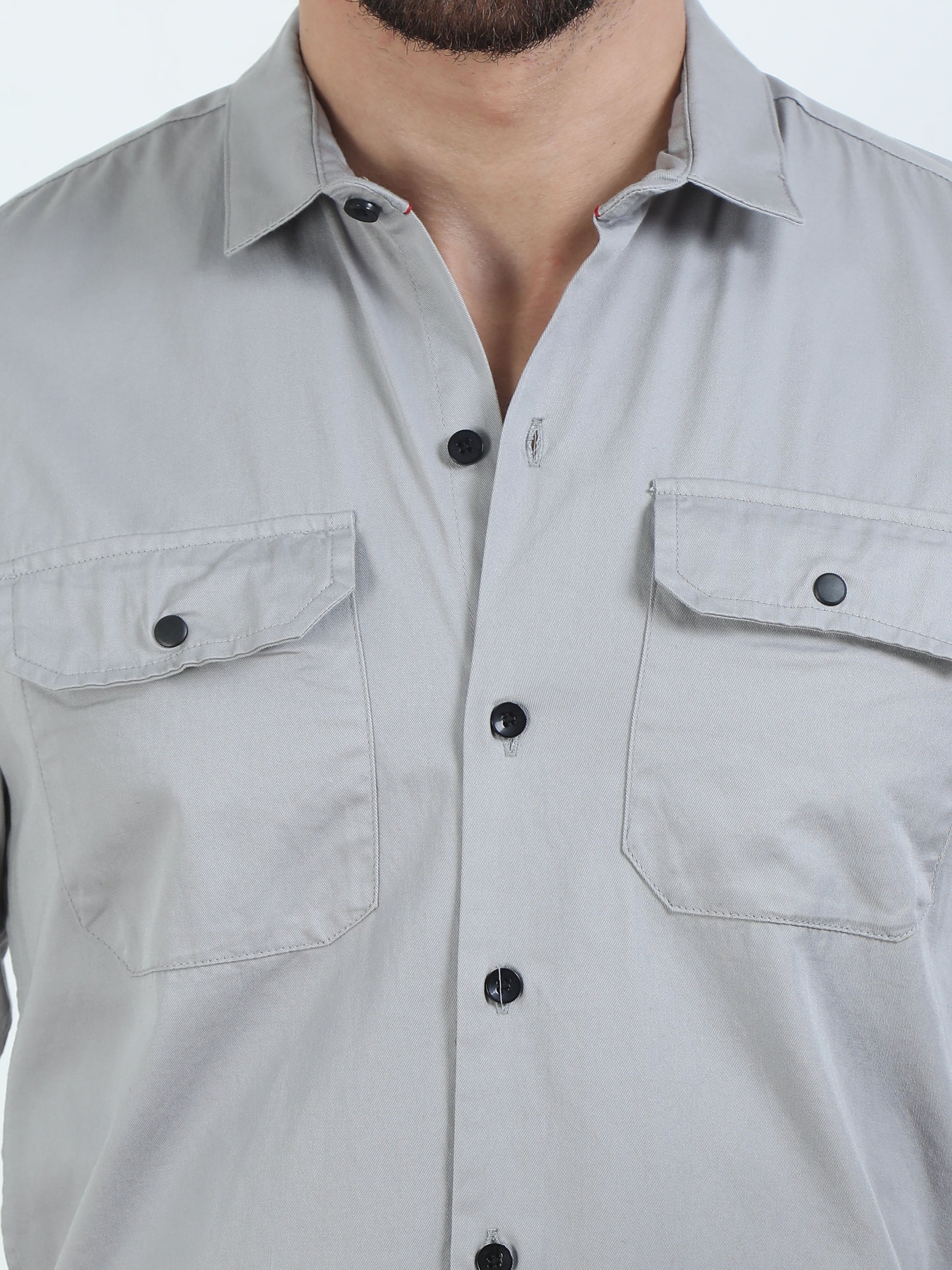 Double Pocket Grey Colour Shirt For Men