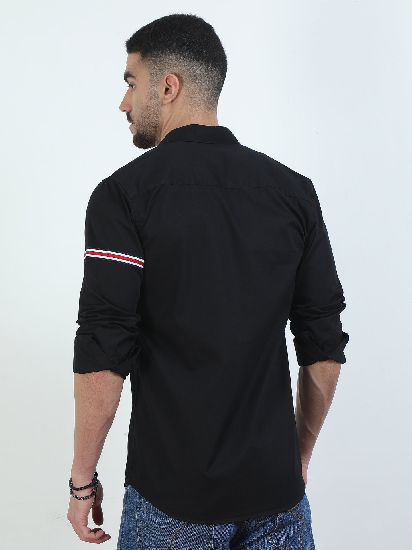 Sleeve Strap Black Double Pocket Shirt​ For Men