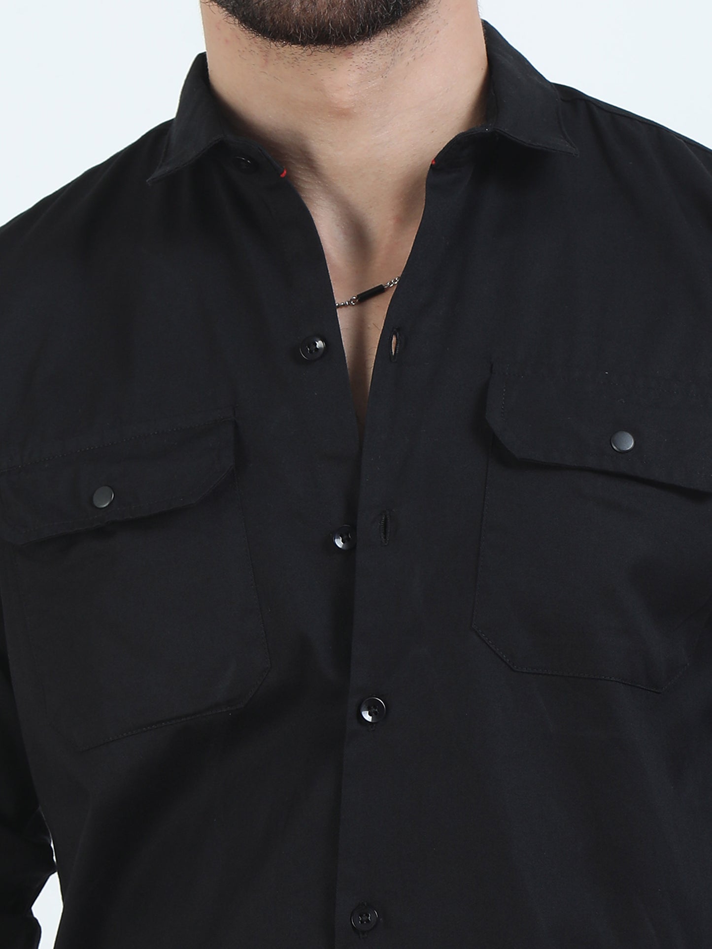 Sleeve Strap Black Double Pocket Shirt​ For Men