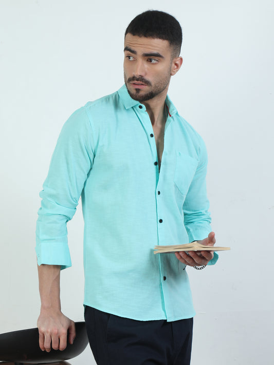 Stylish Pure Tone Bright Blue Shirt​ For Men