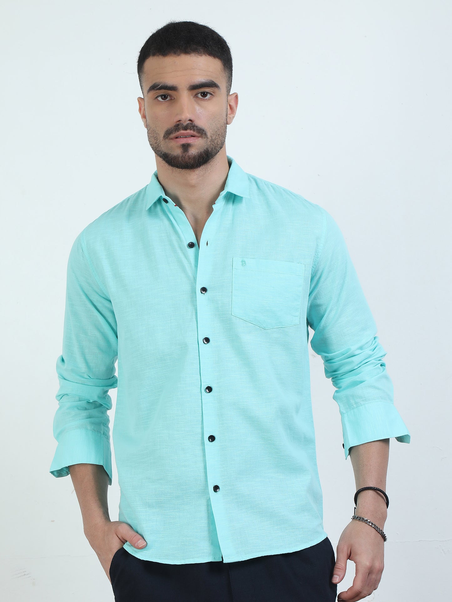 Stylish Pure Tone Bright Blue Shirt​ For Men