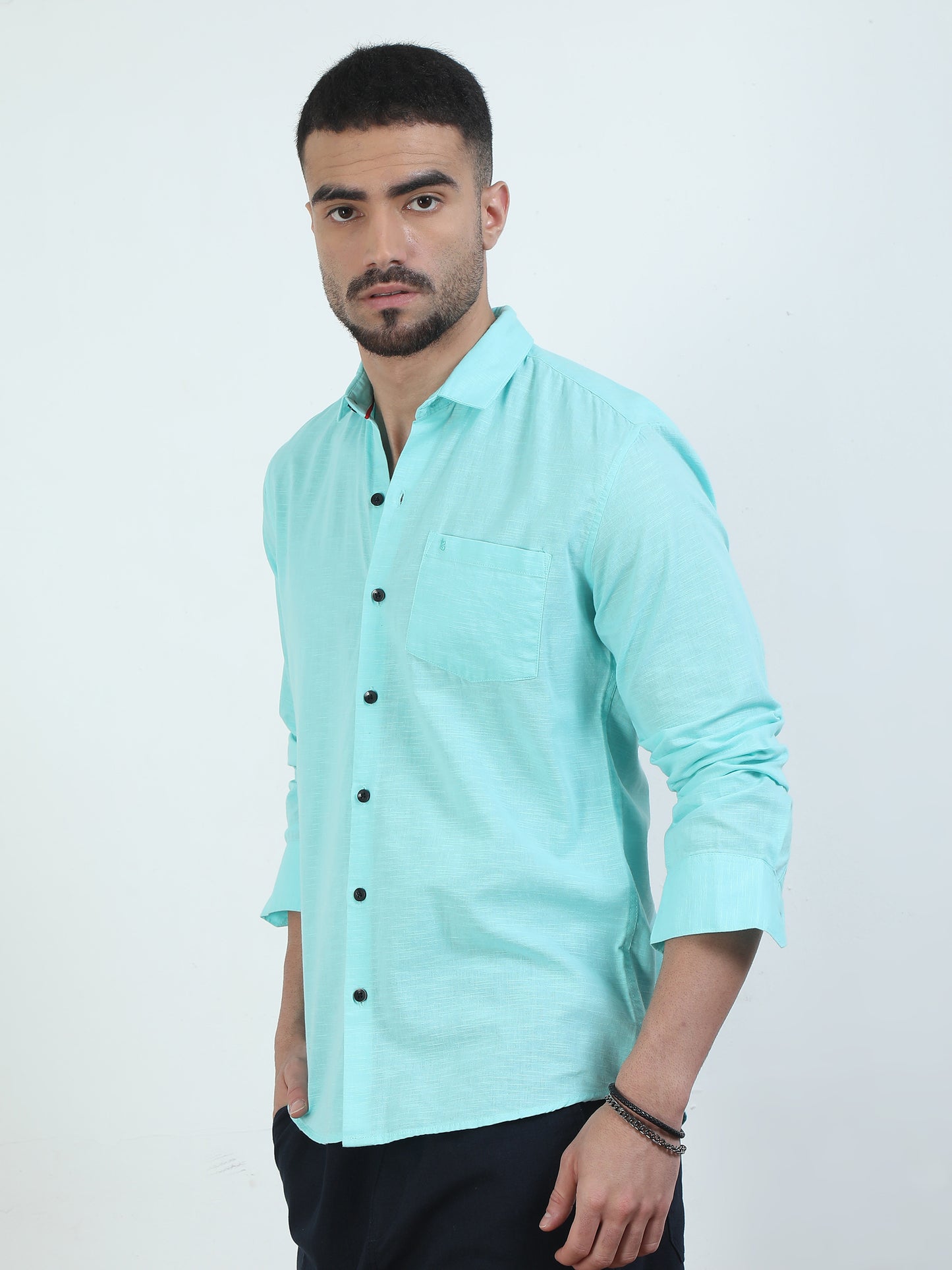 Stylish Pure Tone Bright Blue Shirt​ For Men