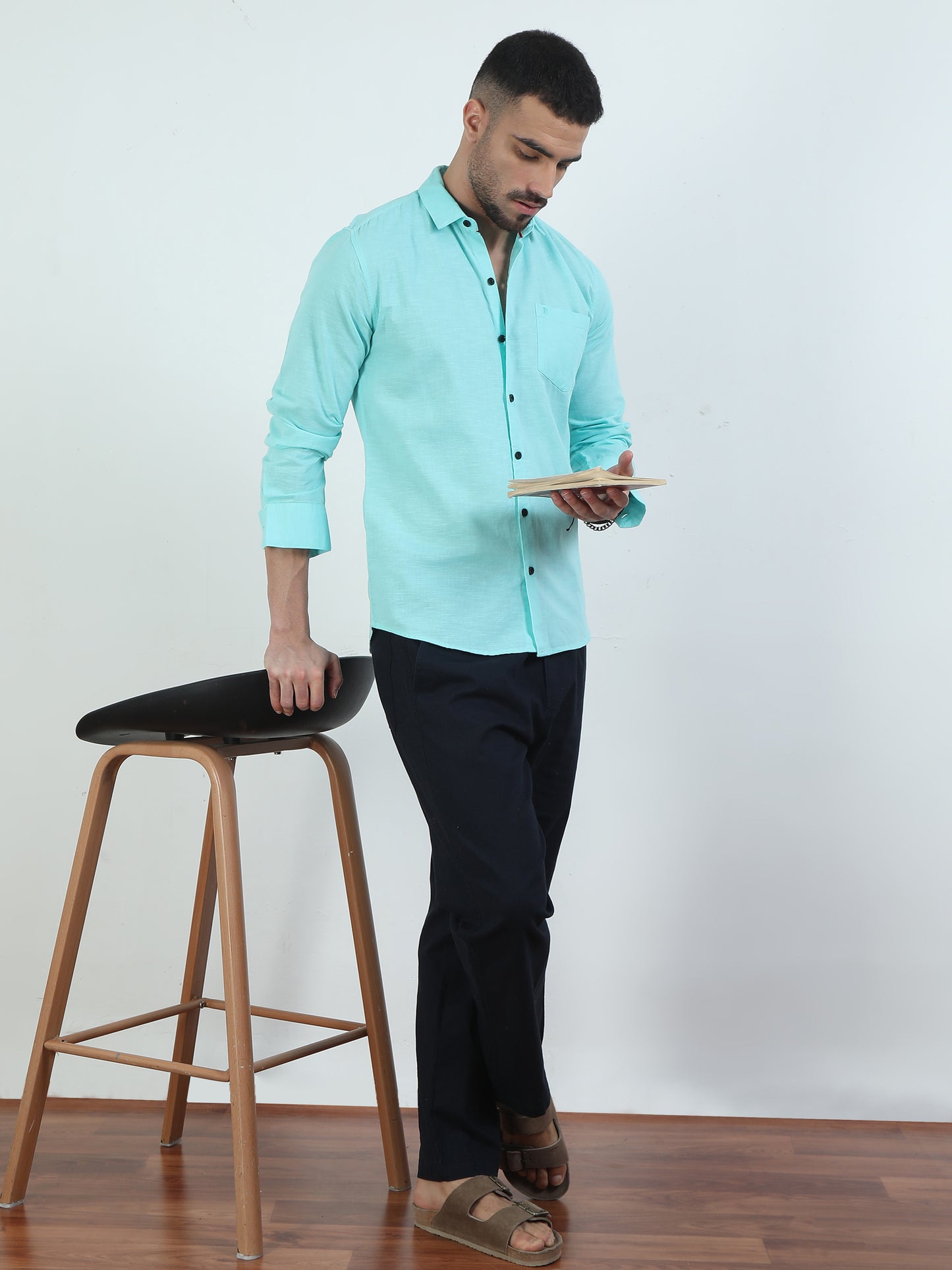 Stylish Pure Tone Bright Blue Shirt​ For Men